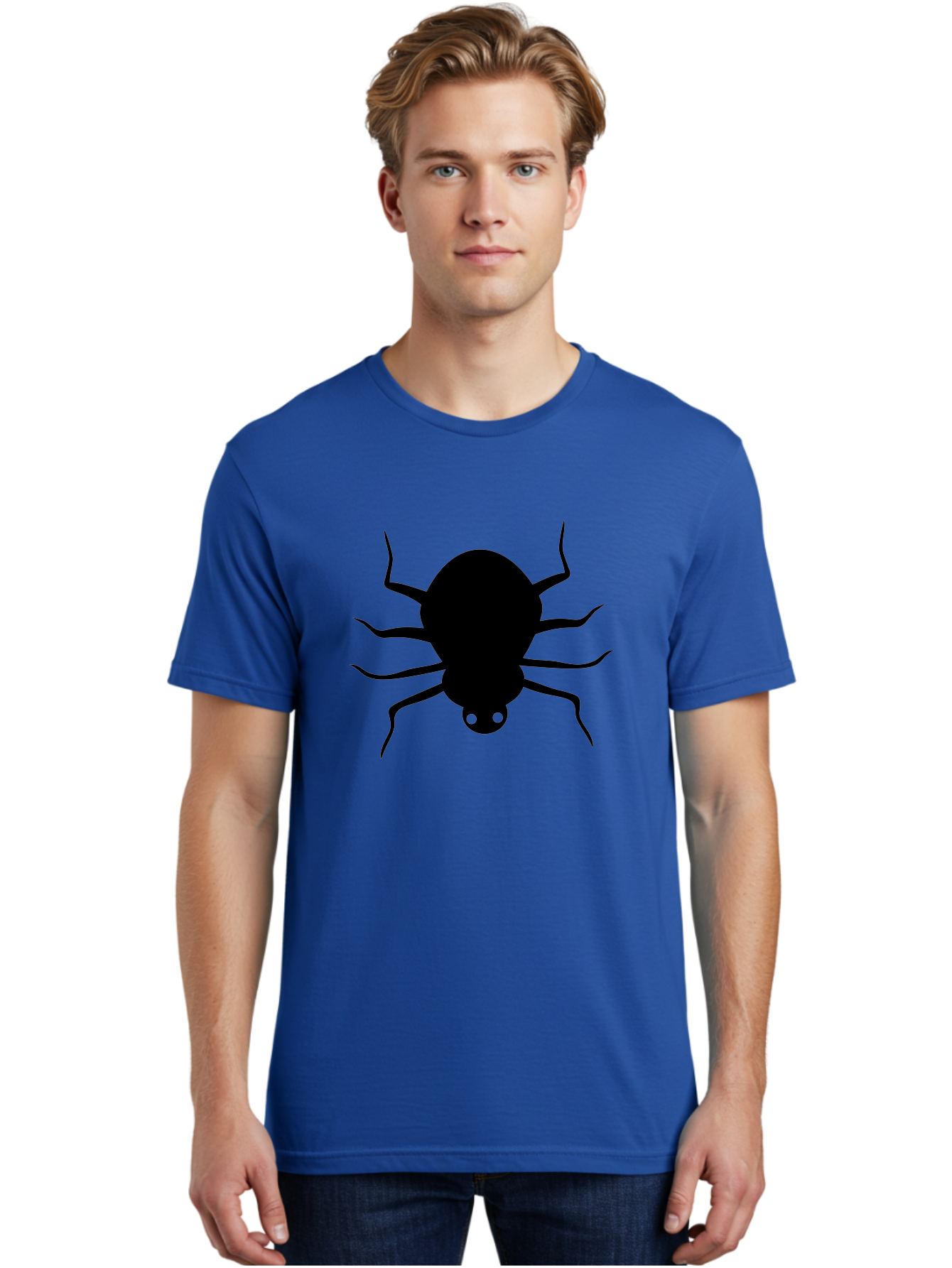 Spider-Silhouette Men'S Graphic Tee, 100% Cotton, Comfortable Casual Summer Wear, Machine Washable, Black Spider Silhouette, Spider Icon, Arachnid Symbol, Creepy Crawlers, Eight-Legged Creature, Menacing Silhouette, Simple Design, Aab234