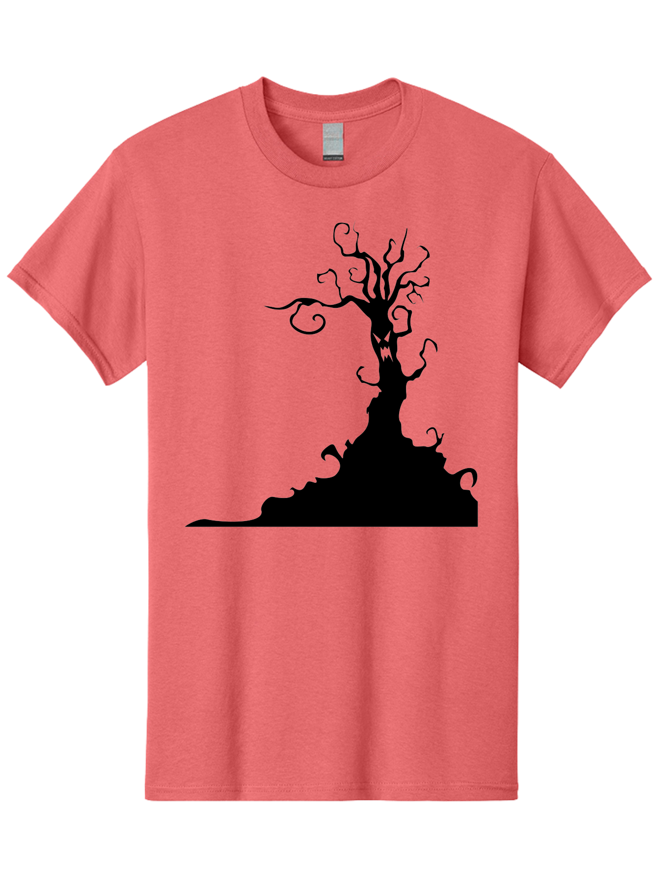 Tree-Silhouette Men'S Graphic Tee, 100% Cotton, Comfortable Casual Summer Wear, Machine Washable, Twisted Tree, Spooky Atmosphere, Mysterious Forest, Gothic Landscape, Bare Branches, Eerie Silhouette, Dark Fantasy, Haunting Imagery Aab235