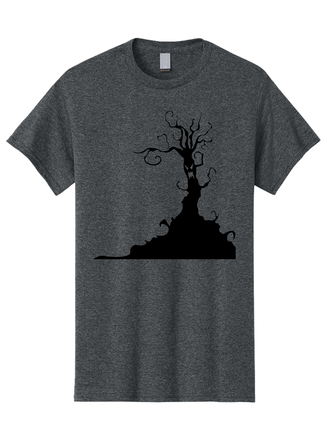 Tree-Silhouette Men'S Graphic Tee, 100% Cotton, Comfortable Casual Summer Wear, Machine Washable, Twisted Tree, Spooky Atmosphere, Mysterious Forest, Gothic Landscape, Bare Branches, Eerie Silhouette, Dark Fantasy, Haunting Imagery Aab235