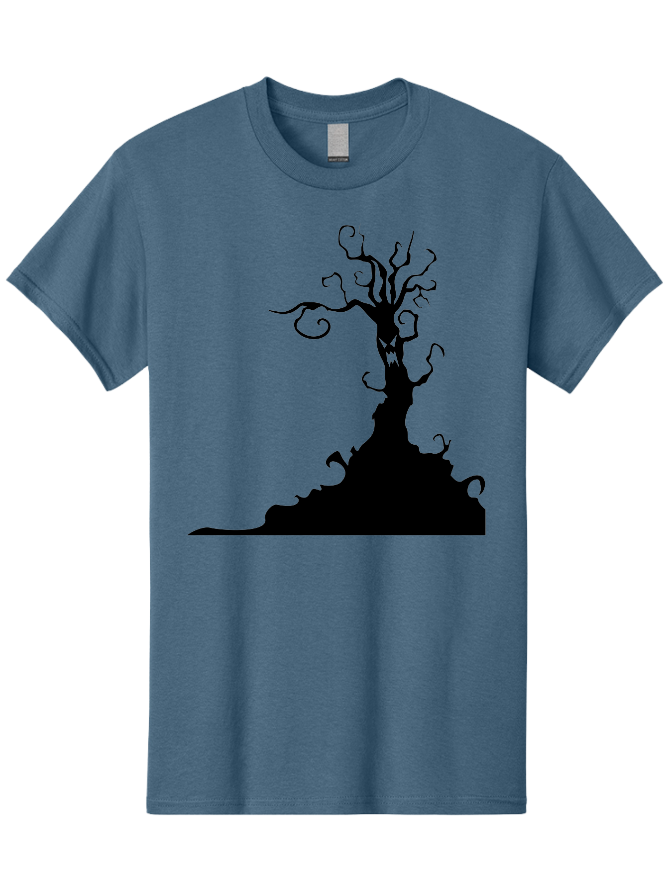 Tree-Silhouette Men'S Graphic Tee, 100% Cotton, Comfortable Casual Summer Wear, Machine Washable, Twisted Tree, Spooky Atmosphere, Mysterious Forest, Gothic Landscape, Bare Branches, Eerie Silhouette, Dark Fantasy, Haunting Imagery Aab235