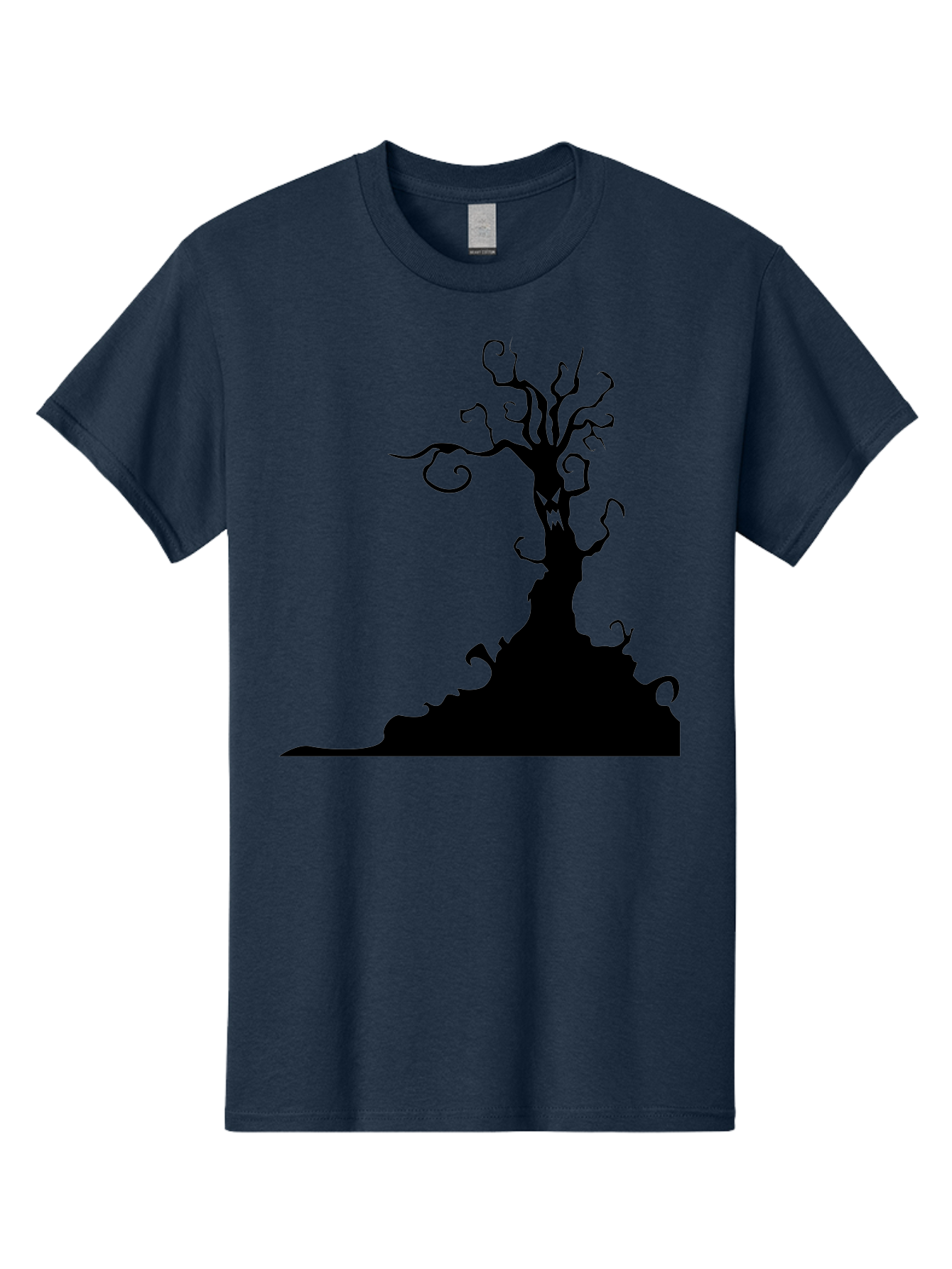 Tree-Silhouette Men'S Graphic Tee, 100% Cotton, Comfortable Casual Summer Wear, Machine Washable, Twisted Tree, Spooky Atmosphere, Mysterious Forest, Gothic Landscape, Bare Branches, Eerie Silhouette, Dark Fantasy, Haunting Imagery Aab235