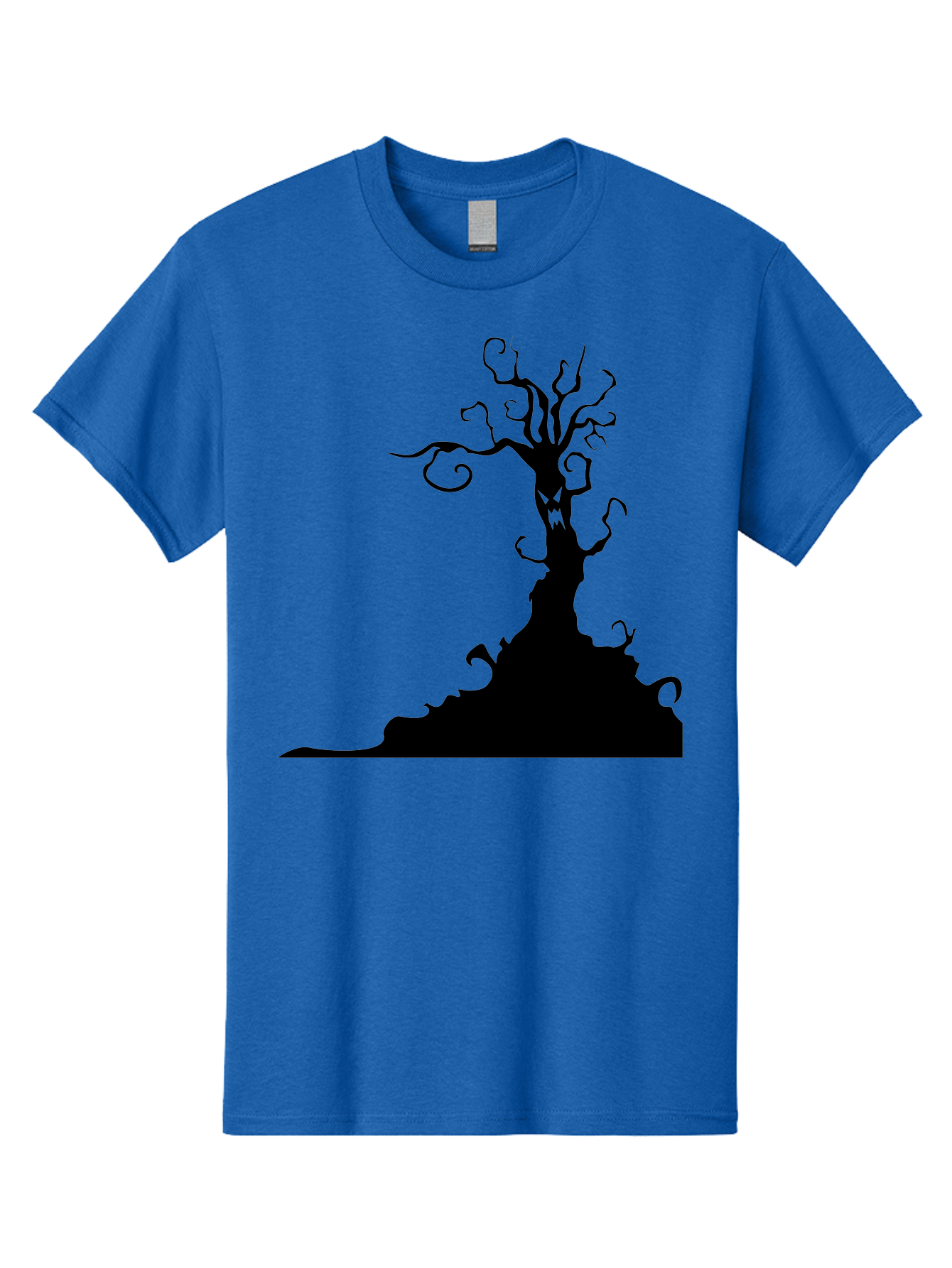 Tree-Silhouette Men'S Graphic Tee, 100% Cotton, Comfortable Casual Summer Wear, Machine Washable, Twisted Tree, Spooky Atmosphere, Mysterious Forest, Gothic Landscape, Bare Branches, Eerie Silhouette, Dark Fantasy, Haunting Imagery Aab235