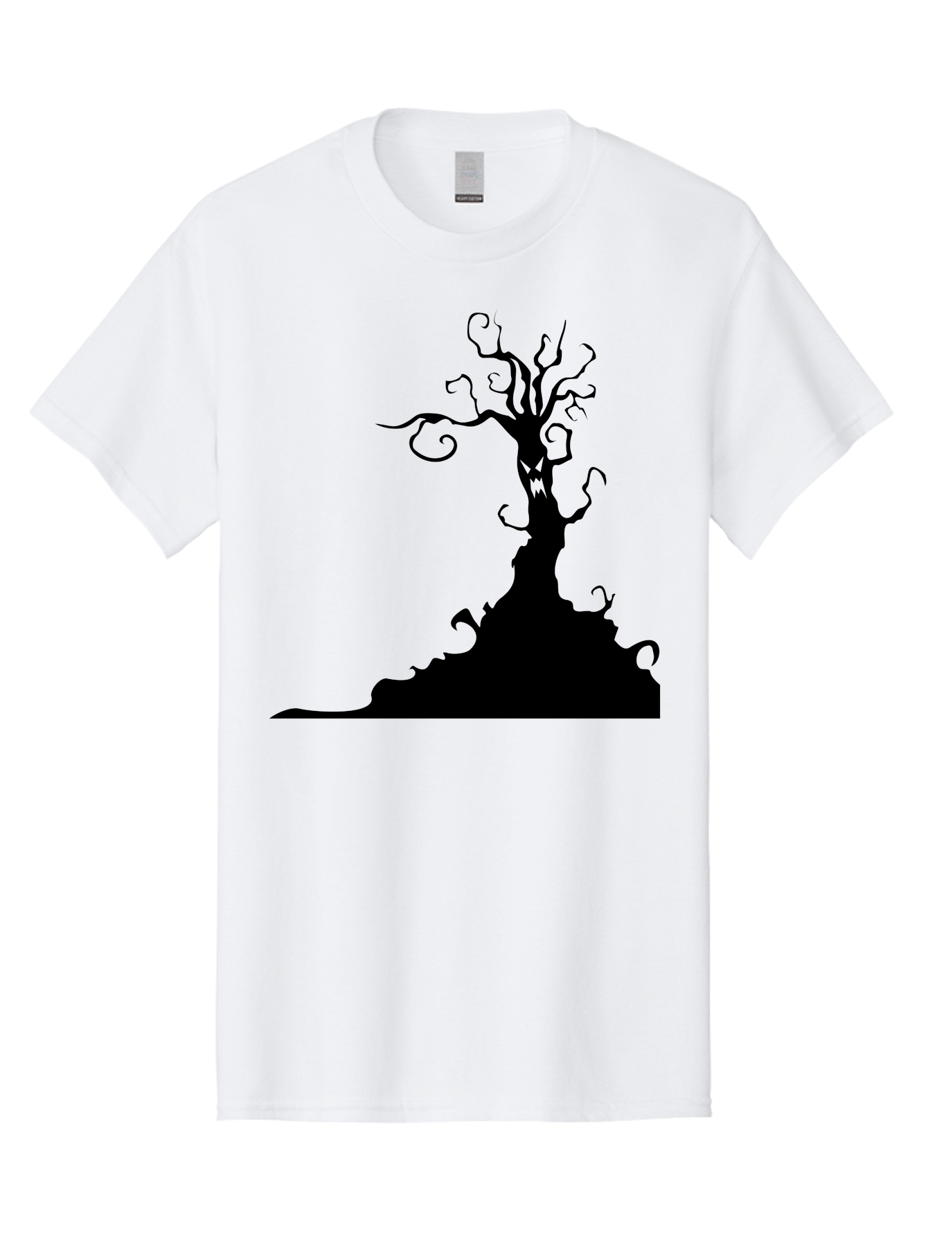 Tree-Silhouette Men'S Graphic Tee, 100% Cotton, Comfortable Casual Summer Wear, Machine Washable, Twisted Tree, Spooky Atmosphere, Mysterious Forest, Gothic Landscape, Bare Branches, Eerie Silhouette, Dark Fantasy, Haunting Imagery Aab235