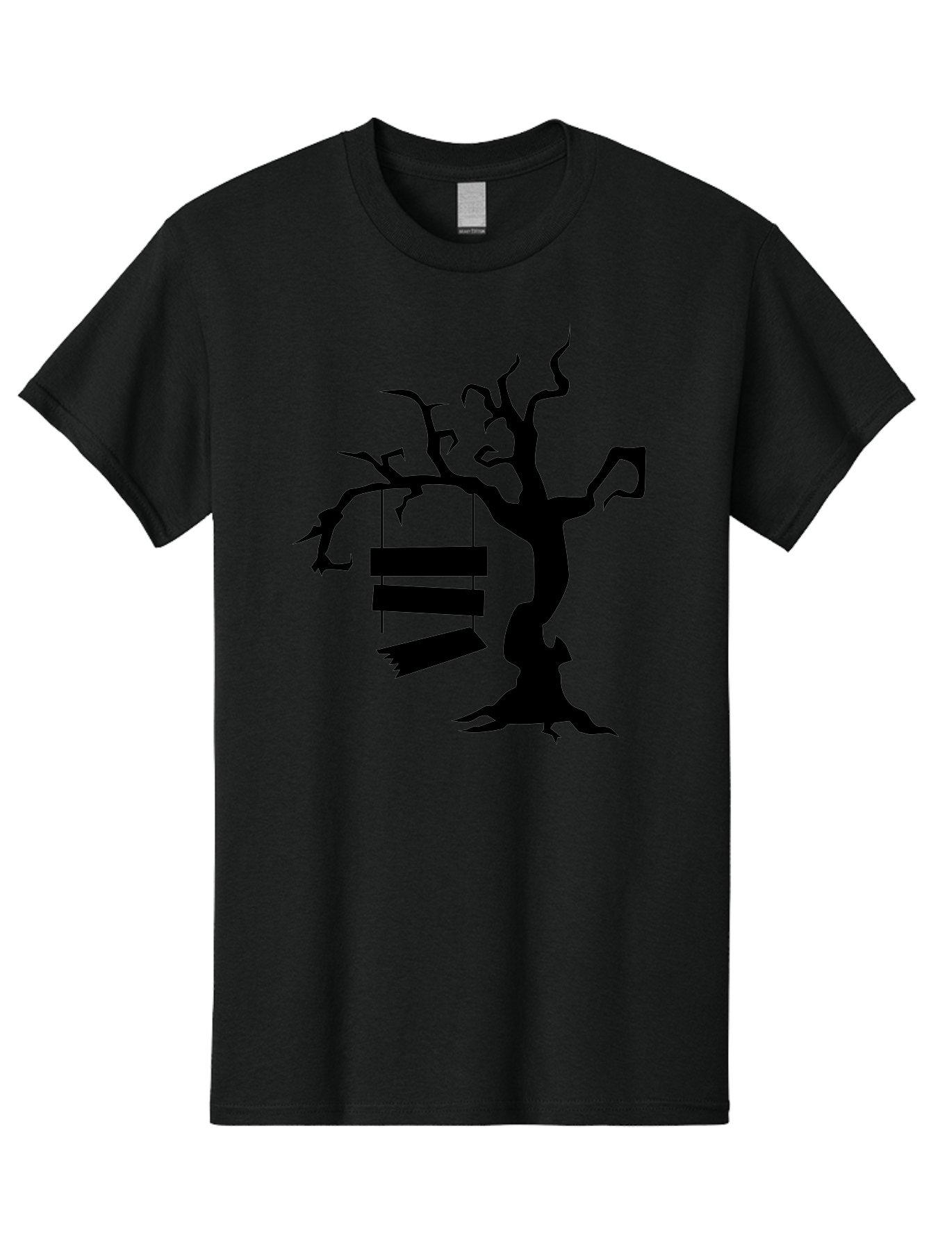 Tree-Swing-Silhouette Men'S Graphic Tee, 100% Cotton, Comfortable Casual Summer Wear, Machine Washable, Tree Swing, Spooky Tree, Twisted Branches, Wooden Planks, Eerie Atmosphere, Haunting Decor, Halloween Theme, Gothic Style Aab236