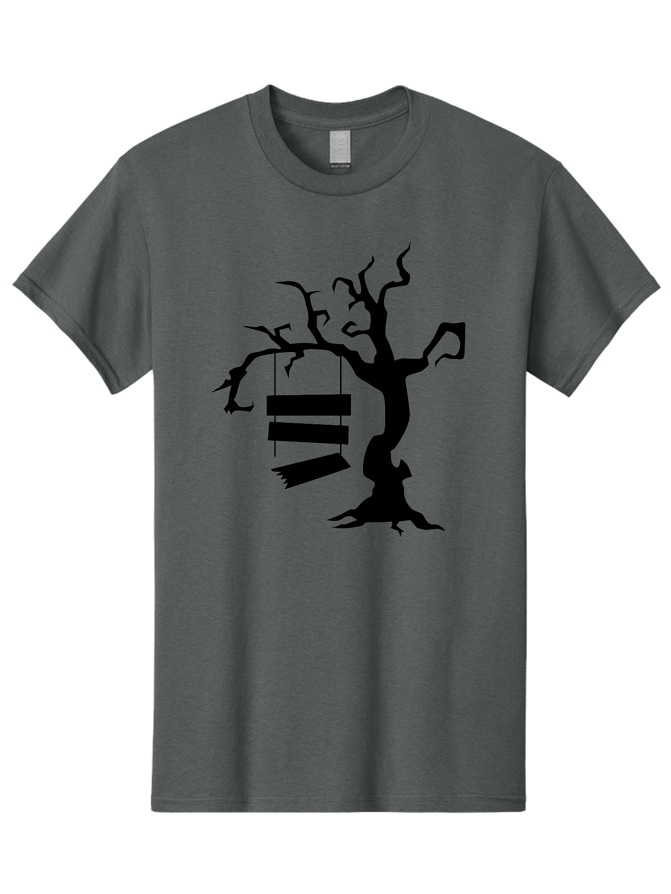Tree-Swing-Silhouette Men'S Graphic Tee, 100% Cotton, Comfortable Casual Summer Wear, Machine Washable, Tree Swing, Spooky Tree, Twisted Branches, Wooden Planks, Eerie Atmosphere, Haunting Decor, Halloween Theme, Gothic Style Aab236