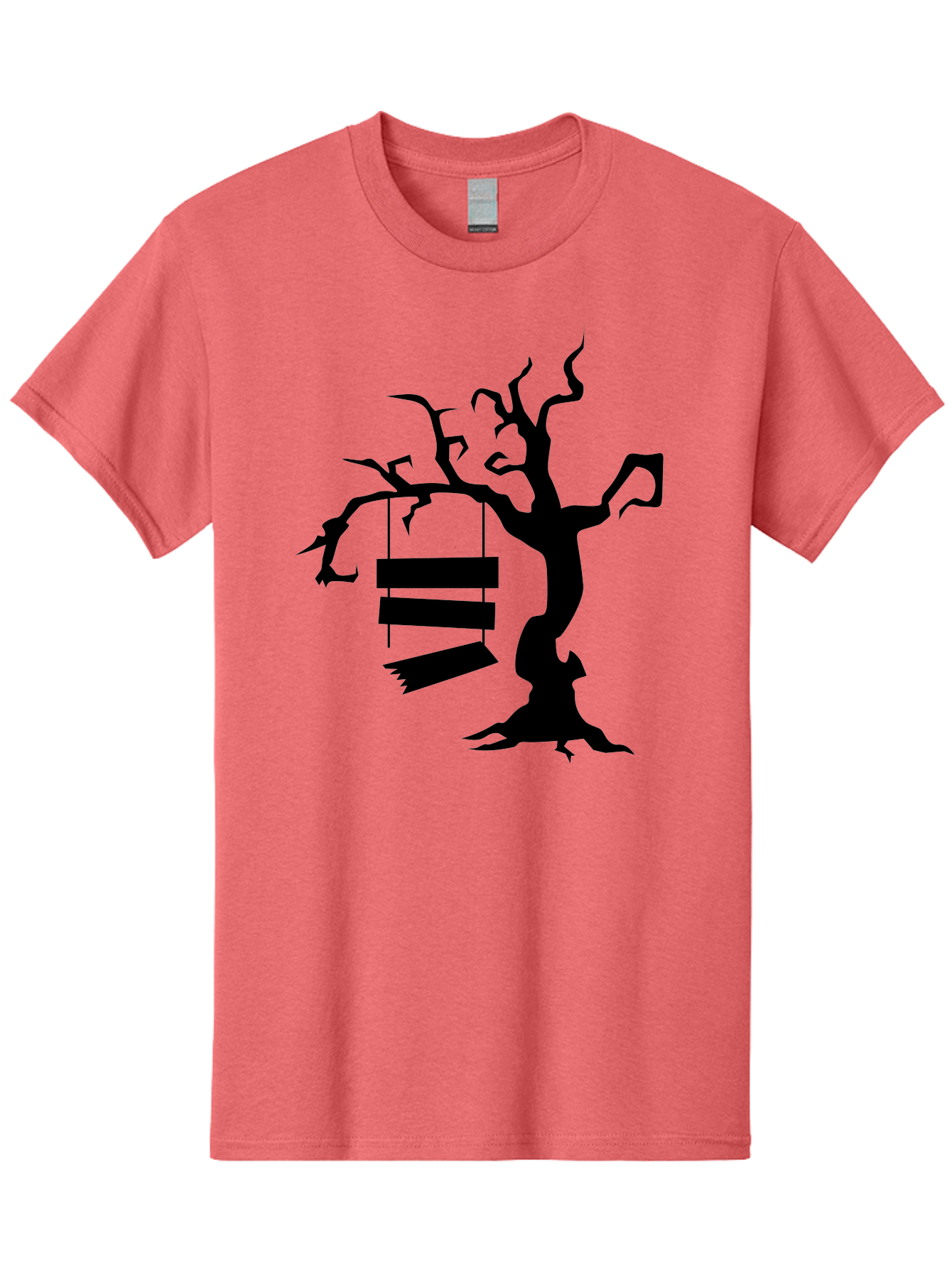 Tree-Swing-Silhouette Men'S Graphic Tee, 100% Cotton, Comfortable Casual Summer Wear, Machine Washable, Tree Swing, Spooky Tree, Twisted Branches, Wooden Planks, Eerie Atmosphere, Haunting Decor, Halloween Theme, Gothic Style Aab236