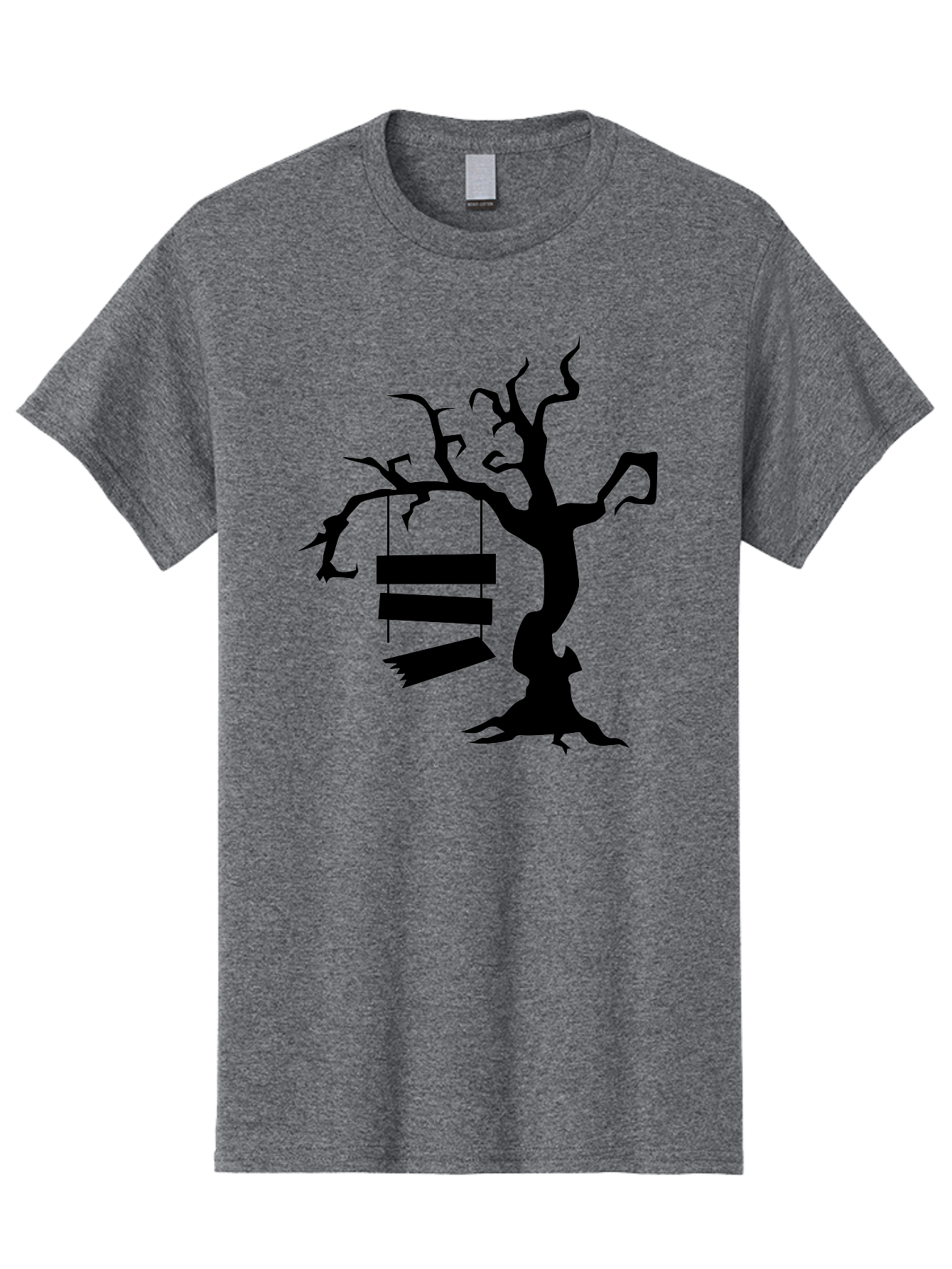 Tree-Swing-Silhouette Men'S Graphic Tee, 100% Cotton, Comfortable Casual Summer Wear, Machine Washable, Tree Swing, Spooky Tree, Twisted Branches, Wooden Planks, Eerie Atmosphere, Haunting Decor, Halloween Theme, Gothic Style Aab236
