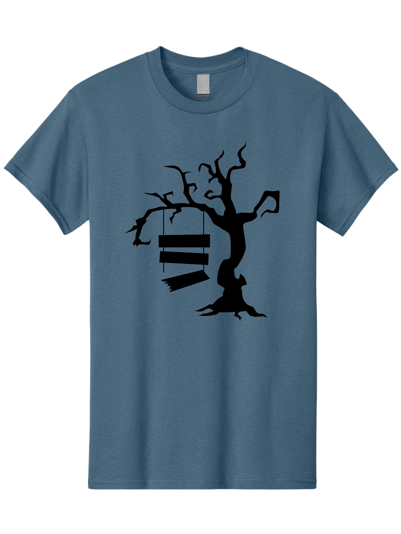 Tree-Swing-Silhouette Men'S Graphic Tee, 100% Cotton, Comfortable Casual Summer Wear, Machine Washable, Tree Swing, Spooky Tree, Twisted Branches, Wooden Planks, Eerie Atmosphere, Haunting Decor, Halloween Theme, Gothic Style Aab236