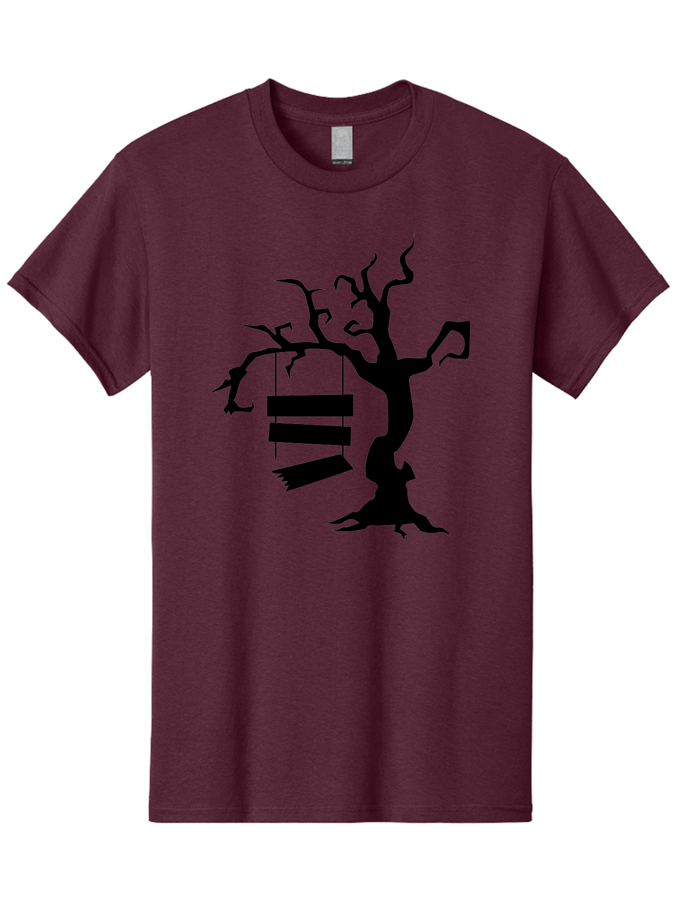 Tree-Swing-Silhouette Men'S Graphic Tee, 100% Cotton, Comfortable Casual Summer Wear, Machine Washable, Tree Swing, Spooky Tree, Twisted Branches, Wooden Planks, Eerie Atmosphere, Haunting Decor, Halloween Theme, Gothic Style Aab236