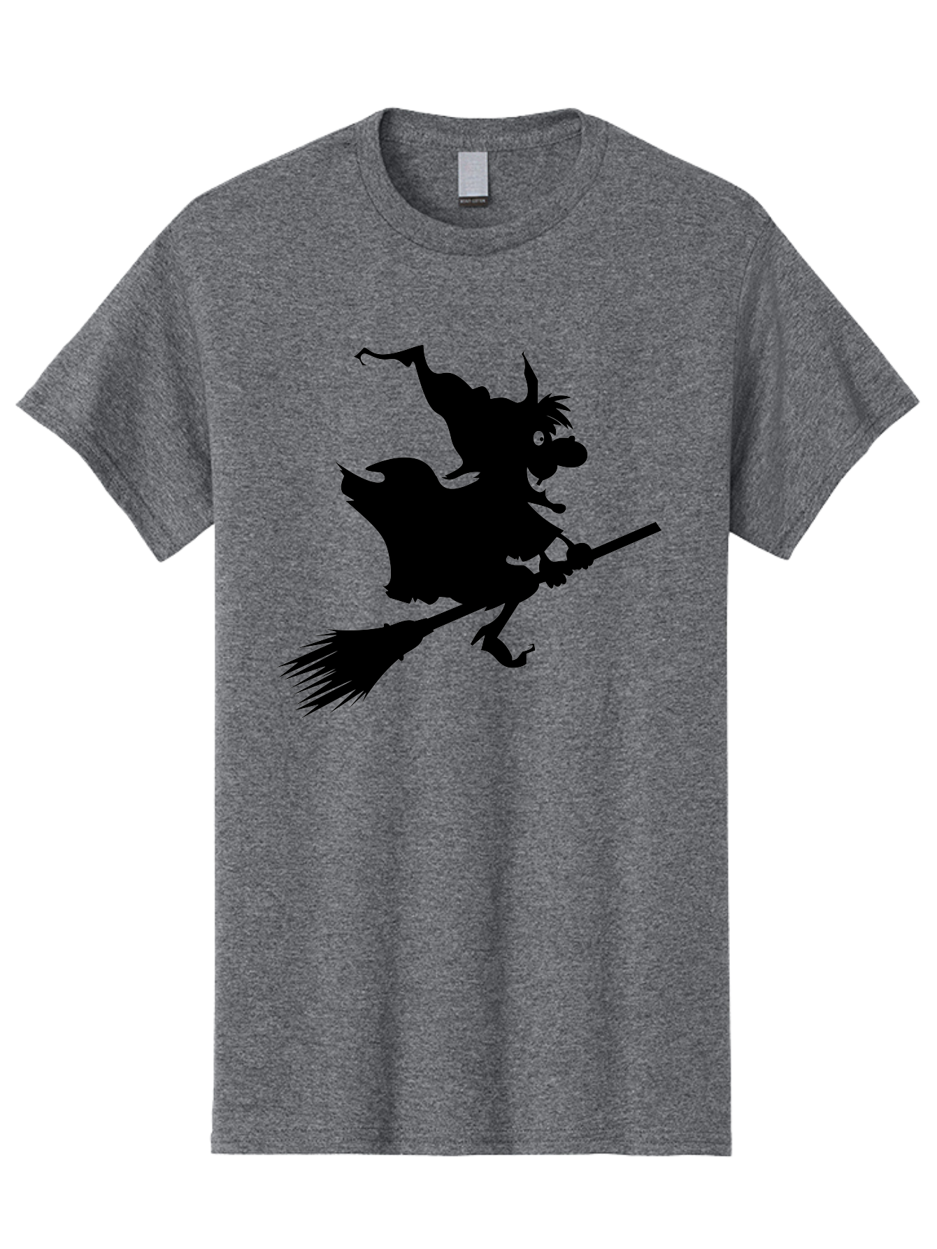 Witch-On-Broomstick Men'S Graphic Tee, 100% Cotton, Comfortable Casual Summer Wear, Machine Washable, Witch On Broomstick, Flying Witch, Halloween Character, Silhouette Art, Magical Creature, Spooky Theme, Mysterious Atmosphere, Aab239