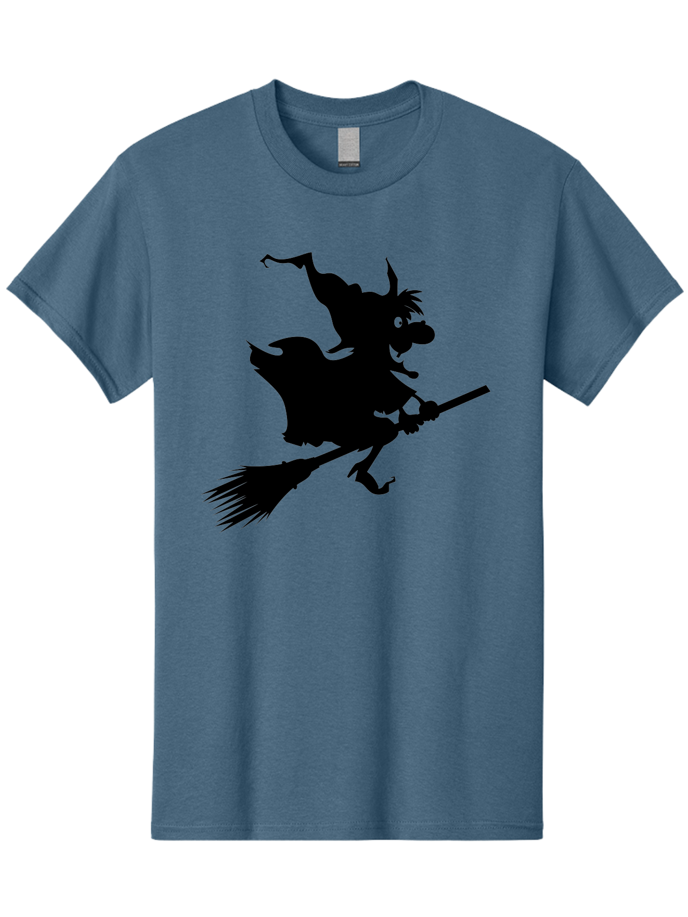 Witch-On-Broomstick Men'S Graphic Tee, 100% Cotton, Comfortable Casual Summer Wear, Machine Washable, Witch On Broomstick, Flying Witch, Halloween Character, Silhouette Art, Magical Creature, Spooky Theme, Mysterious Atmosphere, Aab239