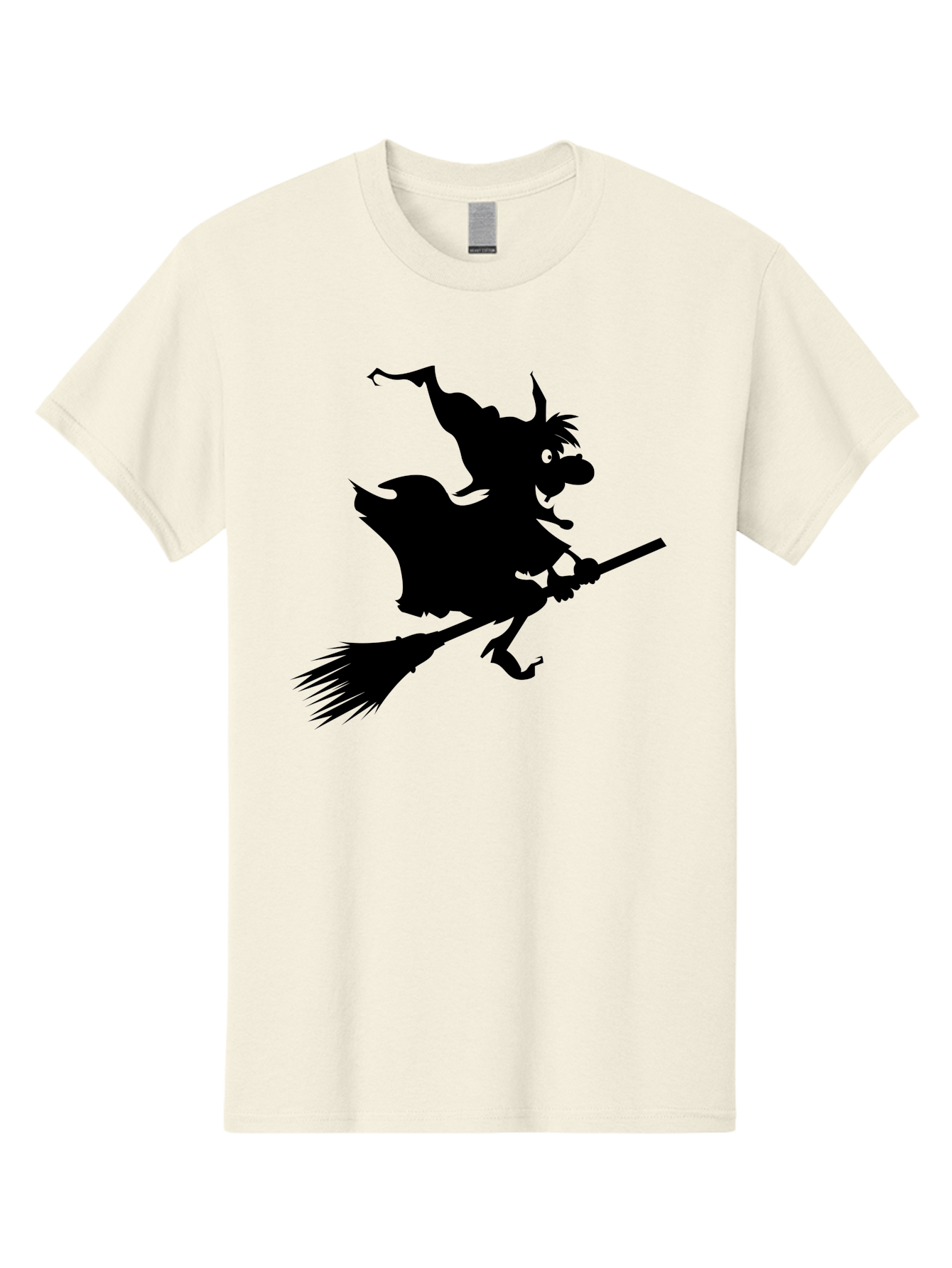 Witch-On-Broomstick Men'S Graphic Tee, 100% Cotton, Comfortable Casual Summer Wear, Machine Washable, Witch On Broomstick, Flying Witch, Halloween Character, Silhouette Art, Magical Creature, Spooky Theme, Mysterious Atmosphere, Aab239