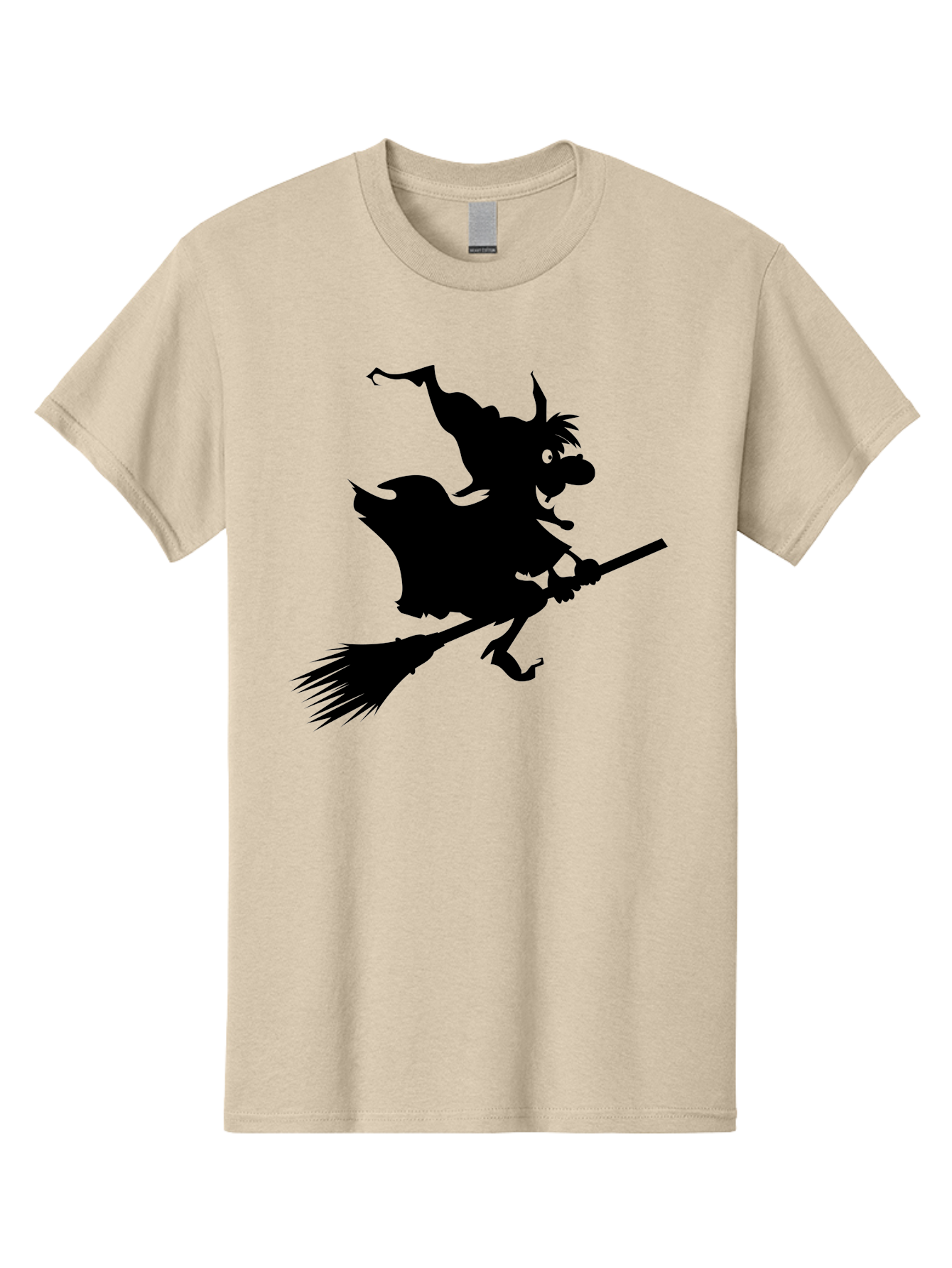 Witch-On-Broomstick Men'S Graphic Tee, 100% Cotton, Comfortable Casual Summer Wear, Machine Washable, Witch On Broomstick, Flying Witch, Halloween Character, Silhouette Art, Magical Creature, Spooky Theme, Mysterious Atmosphere, Aab239