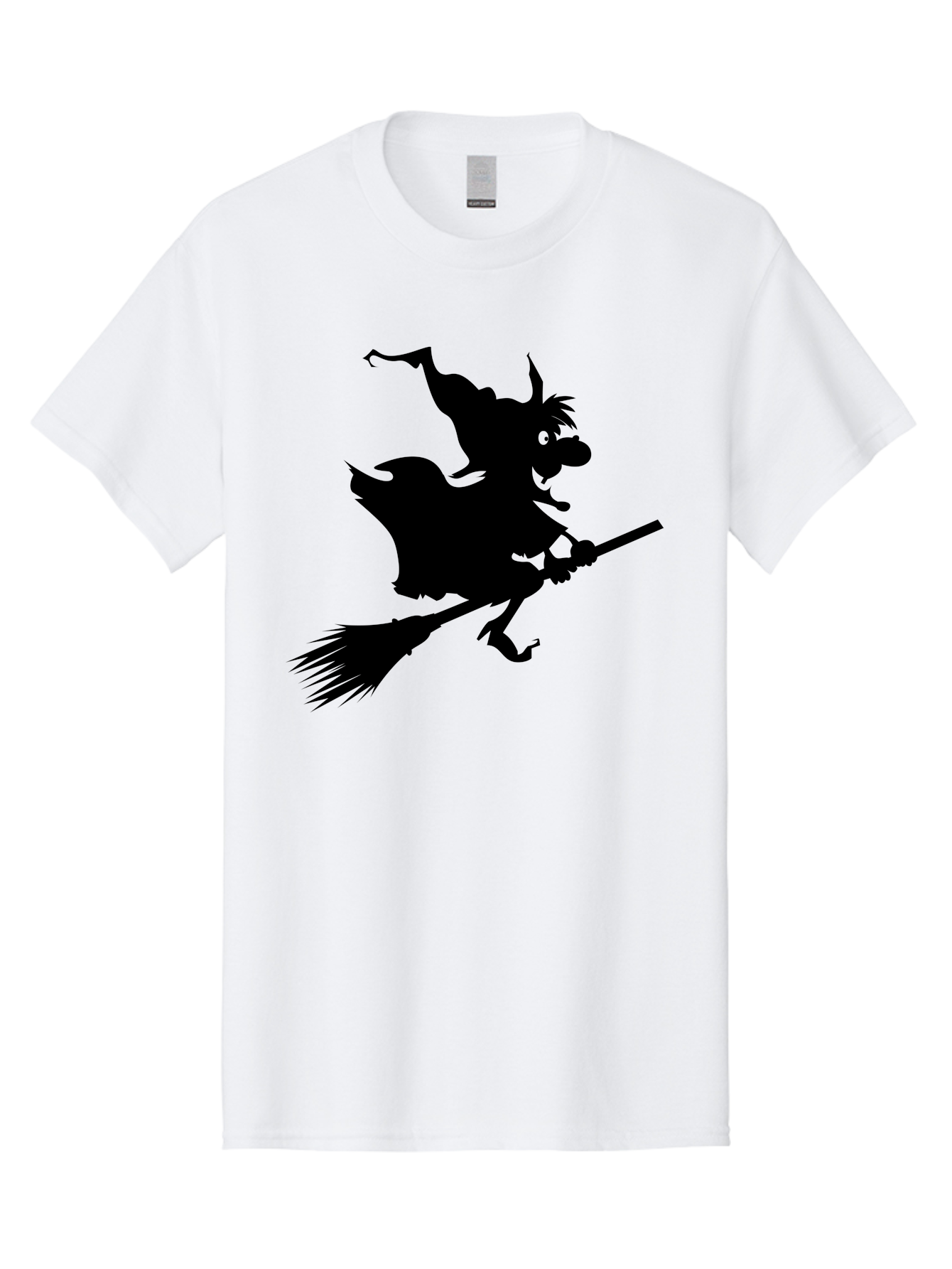 Witch-On-Broomstick Men'S Graphic Tee, 100% Cotton, Comfortable Casual Summer Wear, Machine Washable, Witch On Broomstick, Flying Witch, Halloween Character, Silhouette Art, Magical Creature, Spooky Theme, Mysterious Atmosphere, Aab239