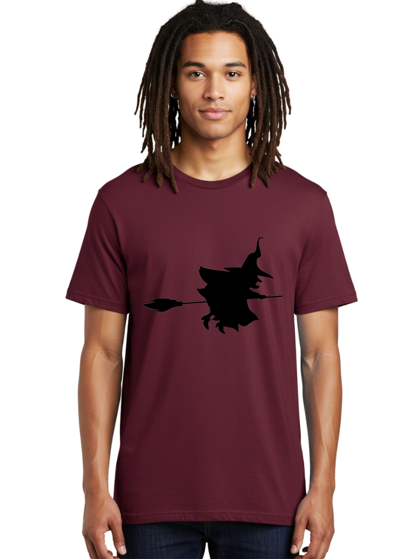 Witch-Silhouette Men'S Graphic Tee, 100% Cotton, Comfortable Casual Summer Wear, Machine Washable, Witch Silhouette, Flying On Broomstick, Halloween Magic, Spooky Atmosphere, Mystical Powers, Flying Witch, Halloween Theme Aab240