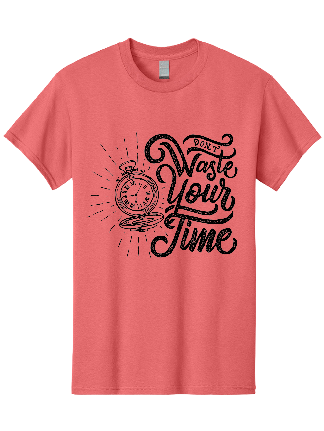 Don-T-Waste-Your-Time-1 Men'S Graphic Tee, 100% Cotton, Comfortable Casual Summer Wear, Machine Washable, Pocket Watch, Motivational Quote, Time Management, Productivity, Inspirational Saying, Vintage Clock, Productivity Tip, Time Is Money Aab243