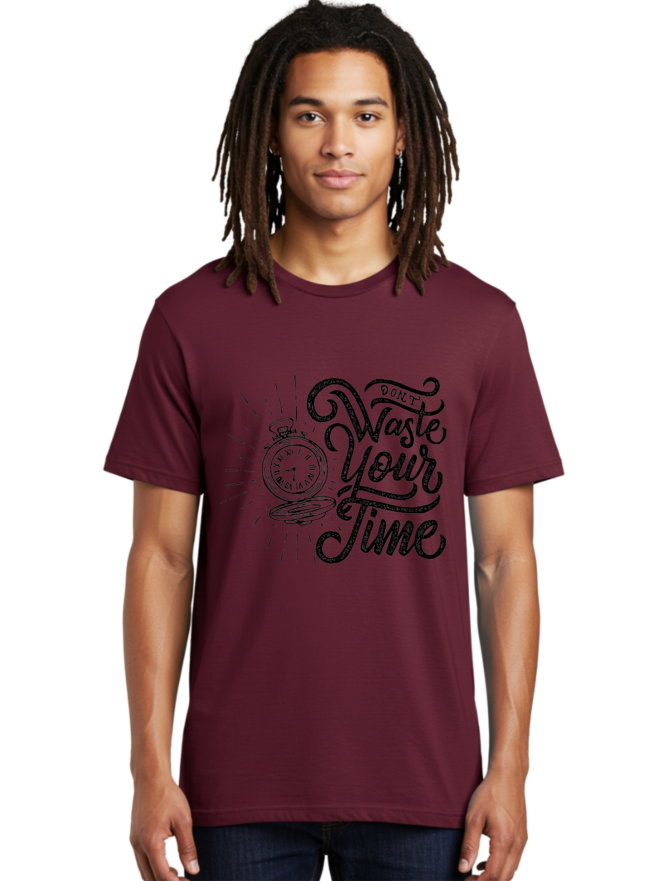 Don-T-Waste-Your-Time-1 Men'S Graphic Tee, 100% Cotton, Comfortable Casual Summer Wear, Machine Washable, Pocket Watch, Motivational Quote, Time Management, Productivity, Inspirational Saying, Vintage Clock, Productivity Tip, Time Is Money Aab243