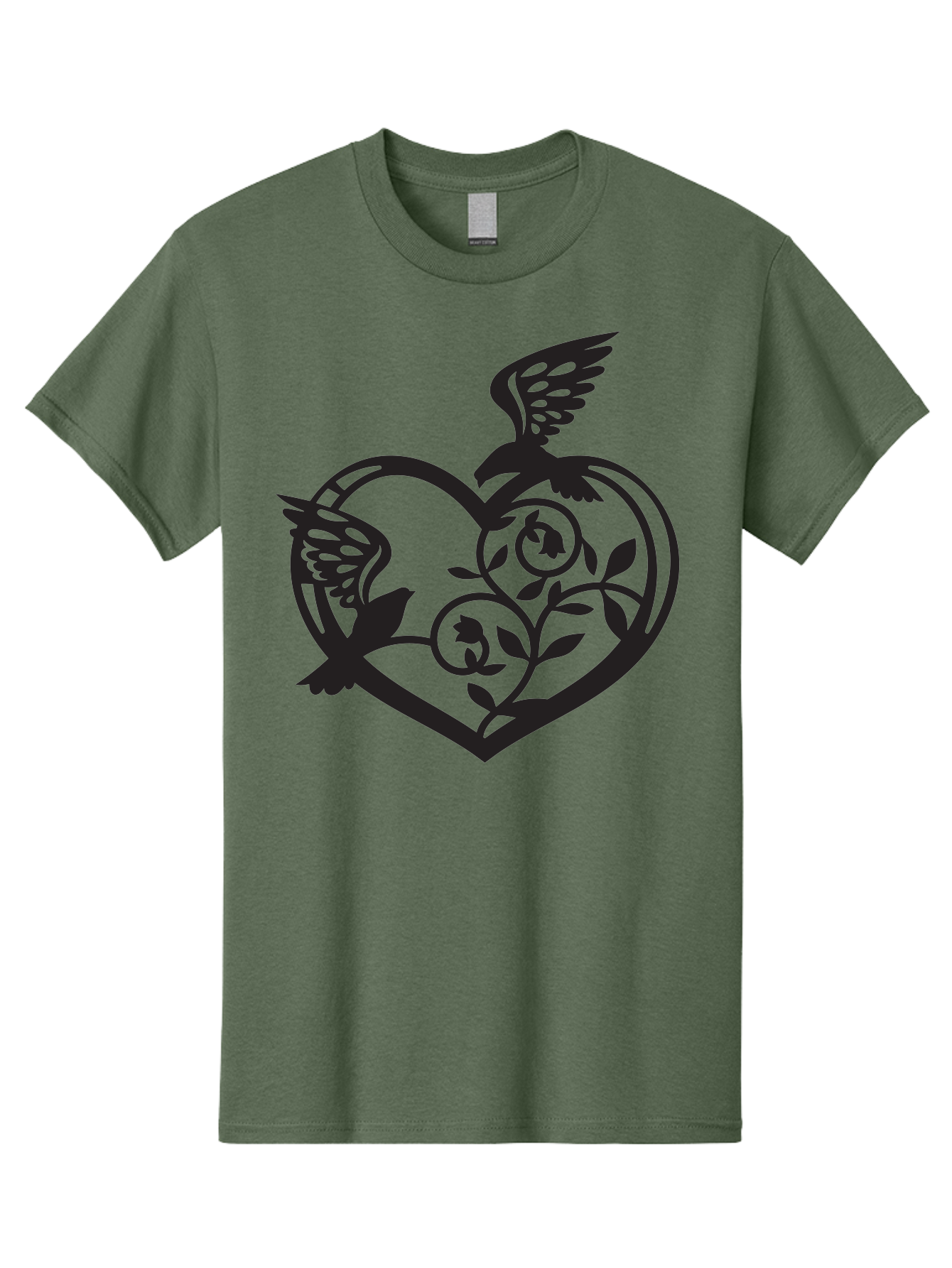 Birds-Heart Men'S Graphic Tee, 100% Cotton, Comfortable Casual Summer Wear, Machine Washable, Two Birds, Flying Birds, Heart Shape, Floral Design, Leafy Patterns, Love Symbol, Romantic Imagery, Bird Silhouettes, Whimsical Art, Elegant Design Aab257