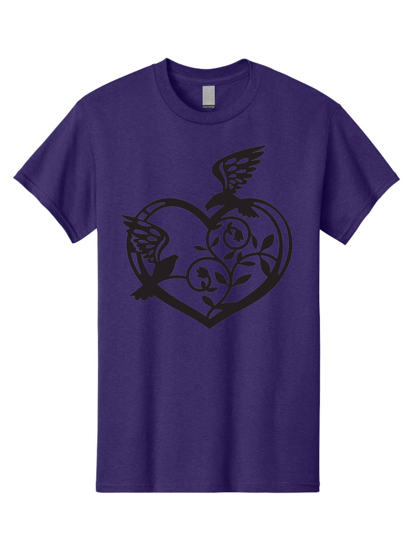 Birds-Heart Men'S Graphic Tee, 100% Cotton, Comfortable Casual Summer Wear, Machine Washable, Two Birds, Flying Birds, Heart Shape, Floral Design, Leafy Patterns, Love Symbol, Romantic Imagery, Bird Silhouettes, Whimsical Art, Elegant Design Aab257
