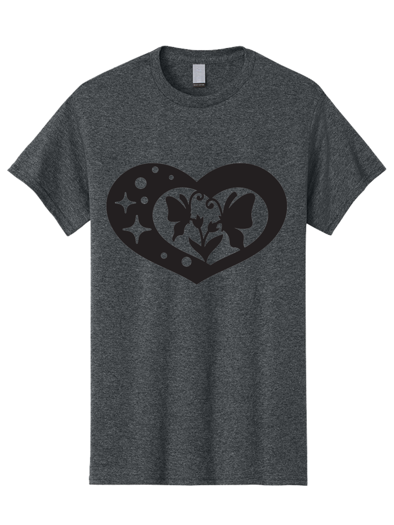 Butterfly-Heart Men'S Graphic Tee, 100% Cotton, Comfortable Casual Summer Wear, Machine Washable, Heart Shape, Butterfly Silhouette, Floral Design, Whimsical Graphics, Decorative Art, Symbolic Heart, Nature-Inspired, Mystical Charm, Aab259