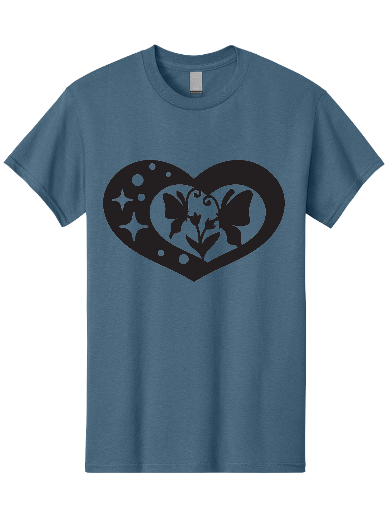 Butterfly-Heart Men'S Graphic Tee, 100% Cotton, Comfortable Casual Summer Wear, Machine Washable, Heart Shape, Butterfly Silhouette, Floral Design, Whimsical Graphics, Decorative Art, Symbolic Heart, Nature-Inspired, Mystical Charm, Aab259