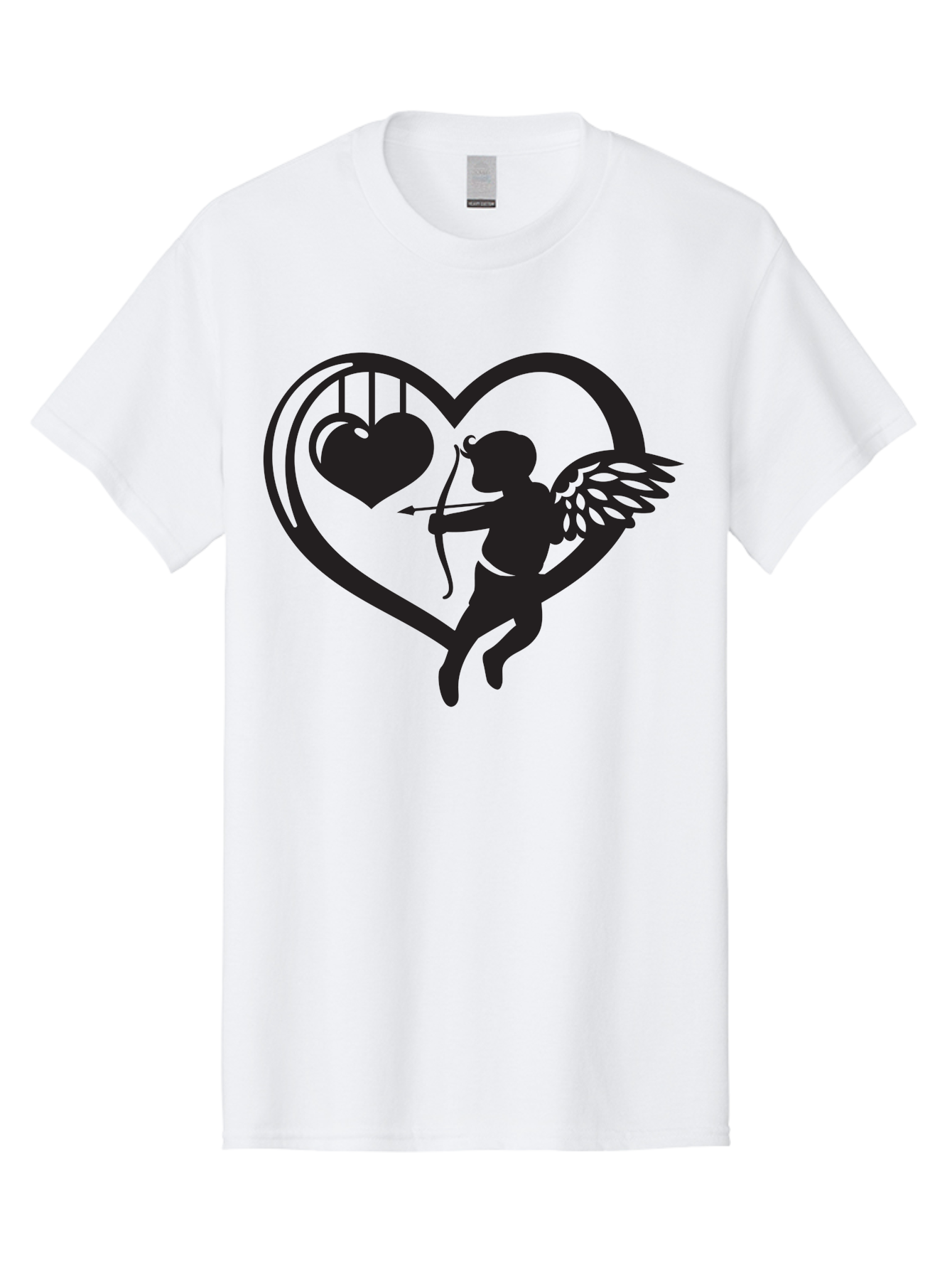 Cupid-With-Bow-And-Arrow Men'S Graphic Tee, 100% Cotton, Comfortable Casual Summer Wear, Machine Washable, Cupid Shooting Arrow, Heart Shape, Love Symbol, Romantic Gesture, Arrow And Heart, Valentine'S Day Icon, Cherub With Bow Aab264