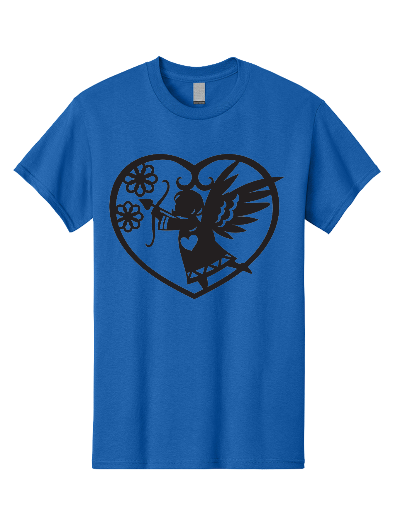 Cupid-With-Flowers Men'S Graphic Tee, 100% Cotton, Comfortable Casual Summer Wear, Machine Washable, Cupid With Bow And Arrow, Love Symbol, Valentines Day Icon, Heart Shaped Frame, Floral Elements, Romance And Love, Cherub With Wings Aab265