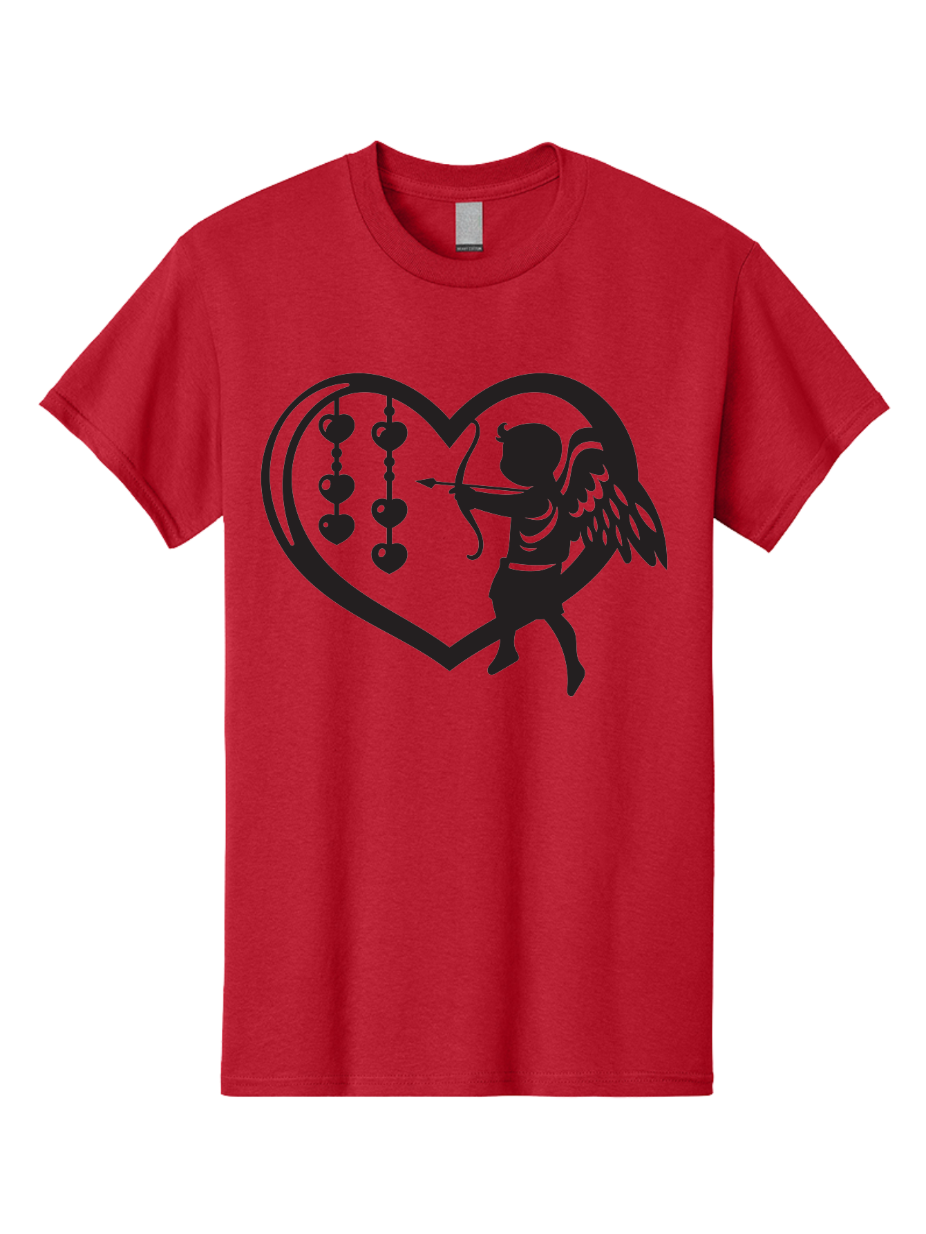 Cupid-With-Heart-Shaped-Necklace Men'S Graphic Tee, 100% Cotton, Comfortable Casual Summer Wear, Machine Washable, Cupid Shooting Arrow, Heart-Shaped Frame, Love Symbol, Valentine'S Day Theme, Romantic Gesture, Heart Beads, Winged Cherub Aab266