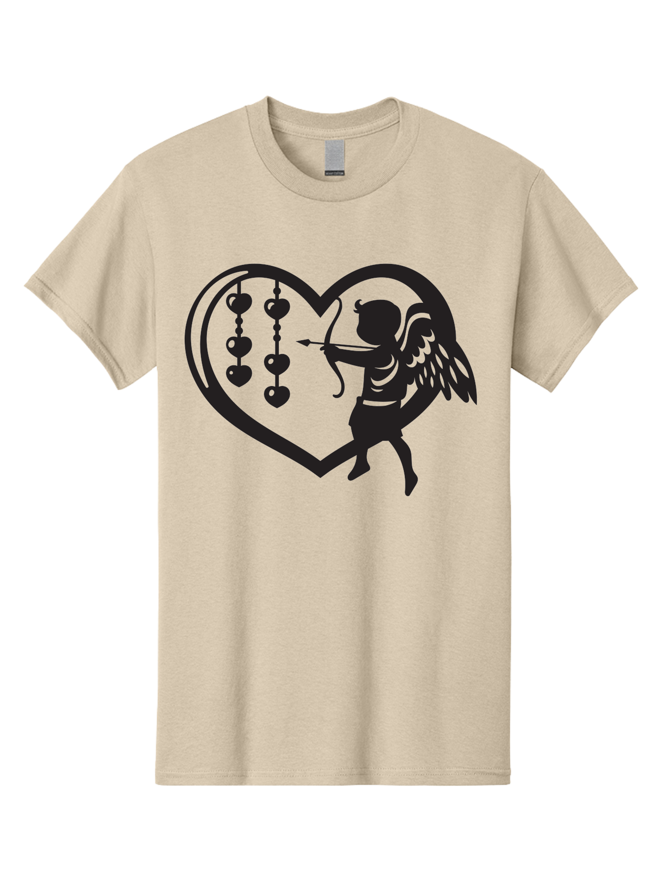 Cupid-With-Heart-Shaped-Necklace Men'S Graphic Tee, 100% Cotton, Comfortable Casual Summer Wear, Machine Washable, Cupid Shooting Arrow, Heart-Shaped Frame, Love Symbol, Valentine'S Day Theme, Romantic Gesture, Heart Beads, Winged Cherub Aab266