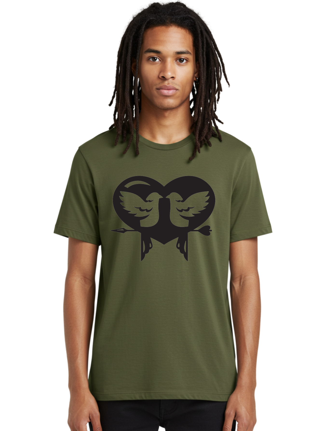 Cupid Men'S Graphic Tee, 100% Cotton, Comfortable Casual Summer Wear, Machine Washable, Heart Shape, Swallows Silhouette, Doves, Birds In Love, Arrow Through Heart, Love Symbol, Romantic Gesture, Tender Moment, Heartwarming Scene, Bird Art, Aab267
