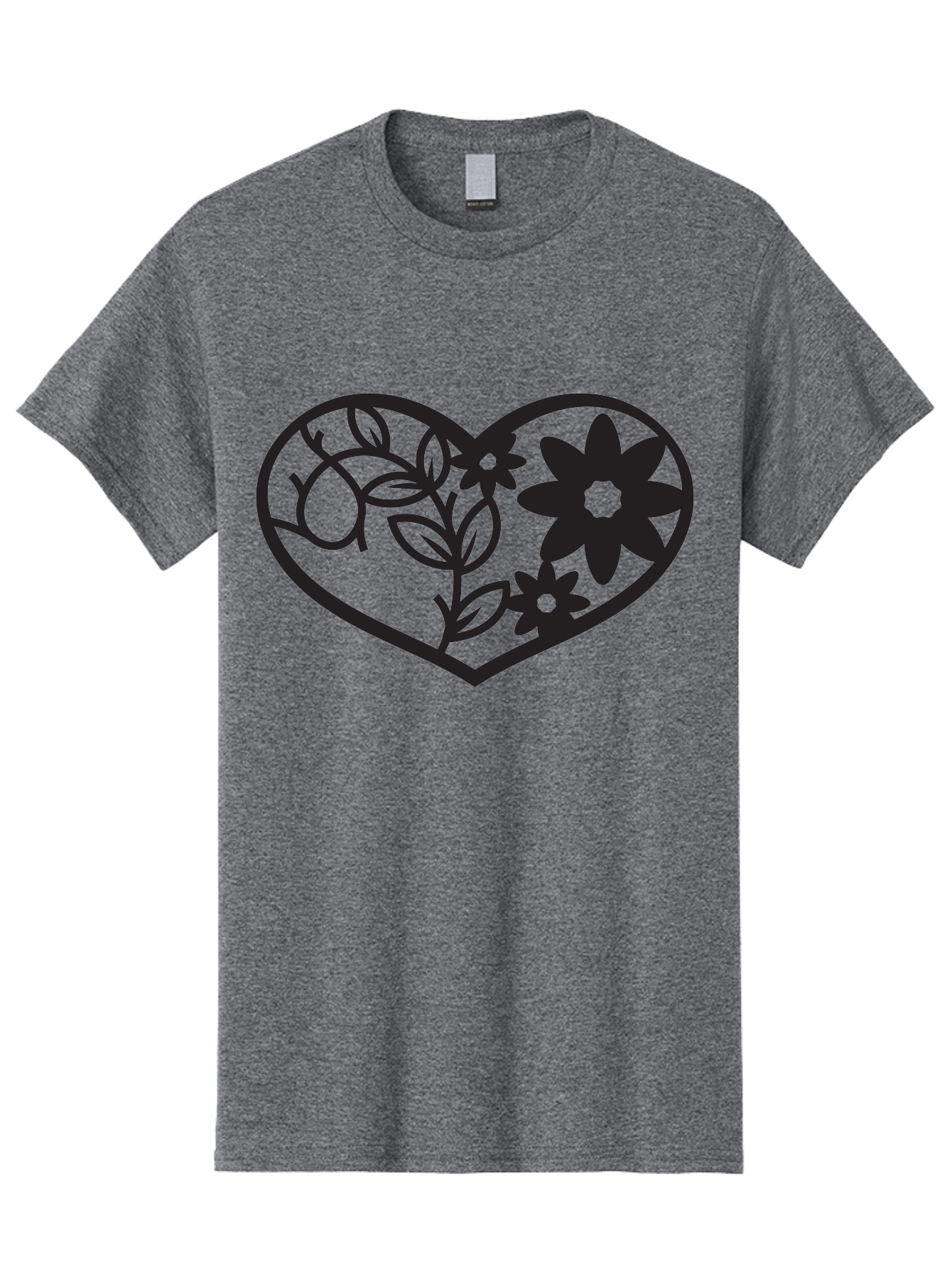 Floral-Heart Men'S Graphic Tee, 100% Cotton, Comfortable Casual Summer Wear, Machine Washable, Heart Shape, Floral Design, Flowers, Leaves, Botanical Elements, Love Symbol, Decorative Art, Simple Illustrations, Minimalist Style, Flower Motifs Aab269