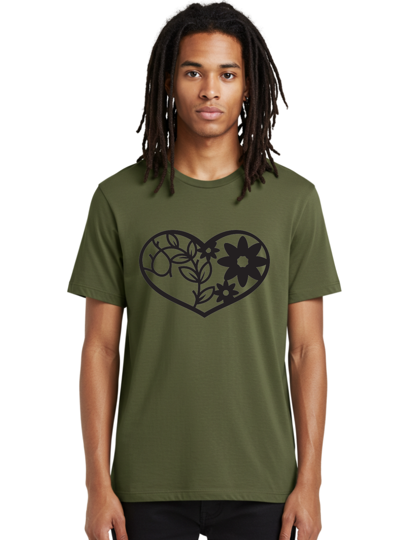 Floral-Heart Men'S Graphic Tee, 100% Cotton, Comfortable Casual Summer Wear, Machine Washable, Heart Shape, Floral Design, Flowers, Leaves, Botanical Elements, Love Symbol, Decorative Art, Simple Illustrations, Minimalist Style, Flower Motifs Aab269