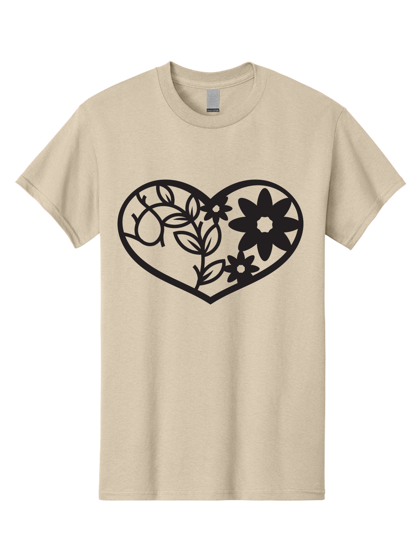 Floral-Heart Men'S Graphic Tee, 100% Cotton, Comfortable Casual Summer Wear, Machine Washable, Heart Shape, Floral Design, Flowers, Leaves, Botanical Elements, Love Symbol, Decorative Art, Simple Illustrations, Minimalist Style, Flower Motifs Aab269
