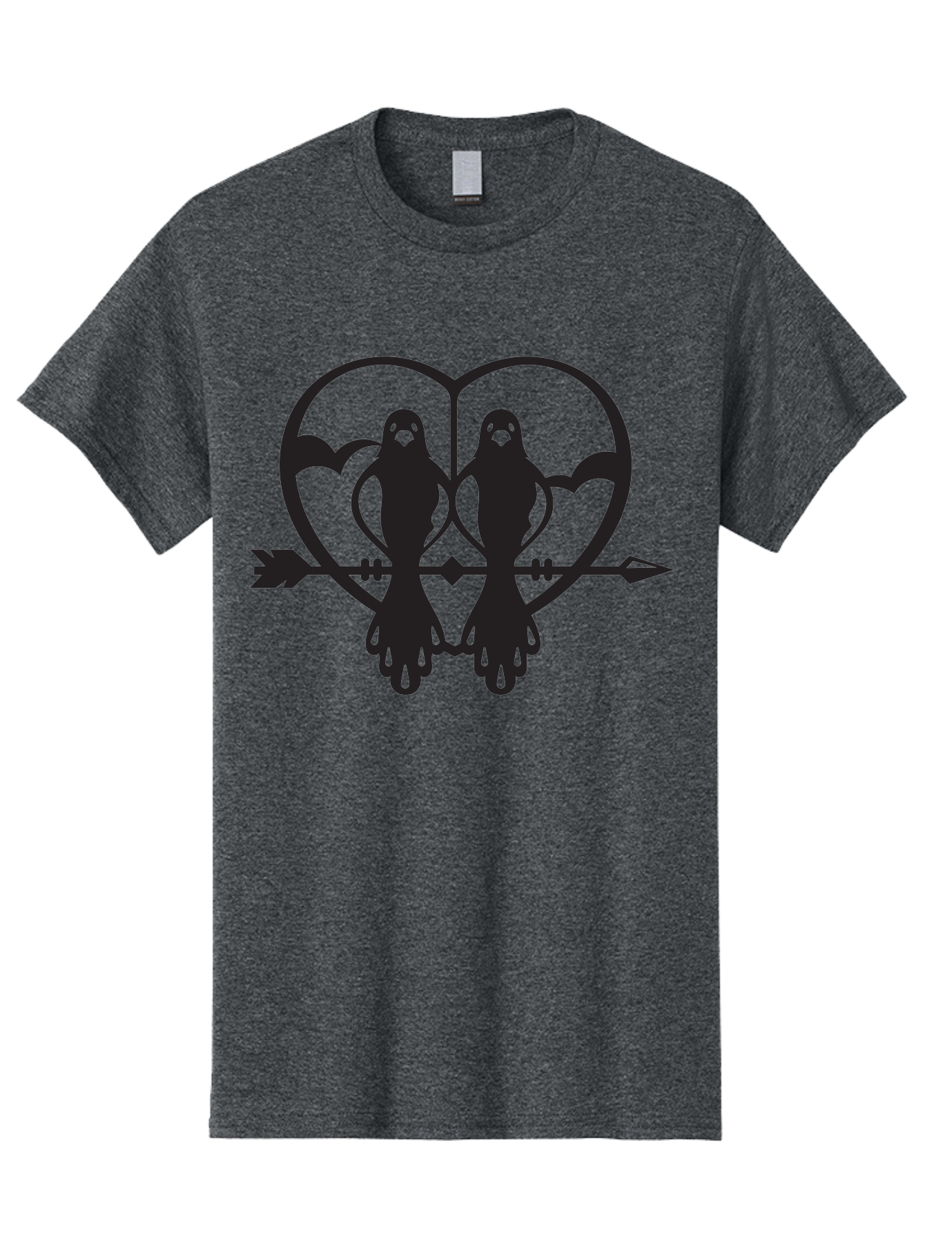 Goth-Couple Men'S Graphic Tee, 100% Cotton, Comfortable Casual Summer Wear, Machine Washable, Ghostly Figures, Heart Shape, Arrow Through Heart, Mirrored Silhouettes, Mystical Imagery, Gothic Romance, Spooky Love, Eerie Atmosphere, Dark Art, Aab270