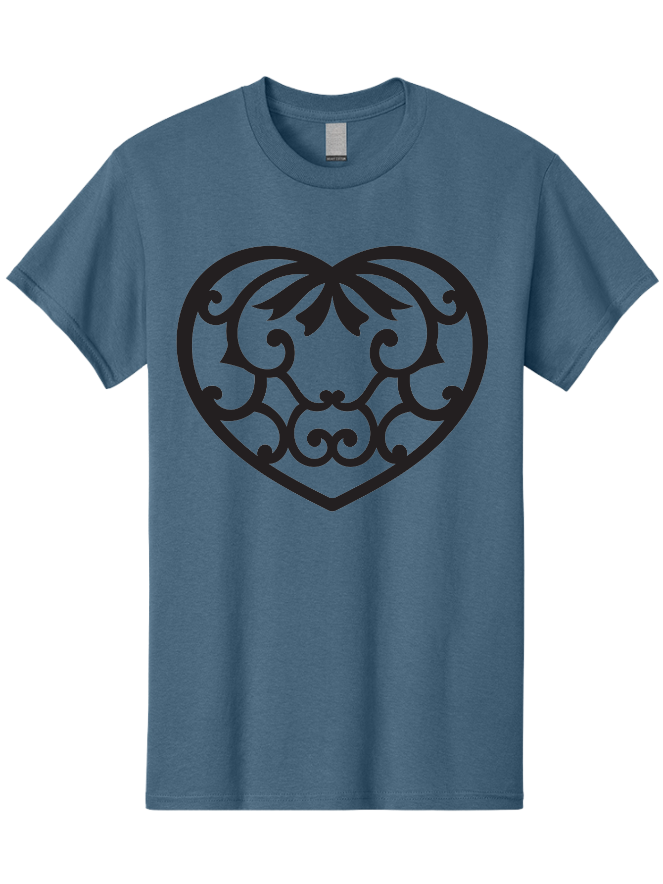 Heart-Filigree Men'S Graphic Tee, 100% Cotton, Comfortable Casual Summer Wear, Machine Washable, Filigree Heart, Floral Pattern, Heart Shape, Black Design, Ornate Details, Elegant Style, Romantic Symbol, Decorative Art Aab275