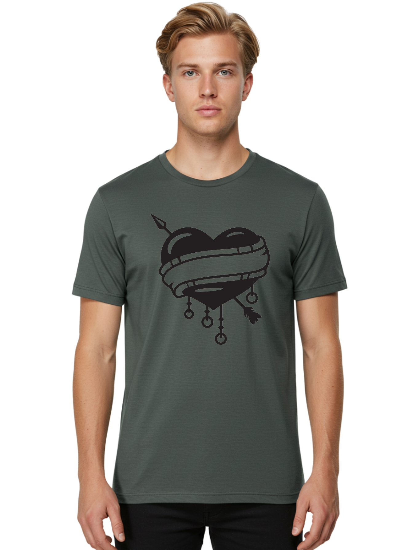 Heart-With-Arrow Men'S Graphic Tee, 100% Cotton, Comfortable Casual Summer Wear, Machine Washable, Heart With Arrow, Bound Heart, Symbolic Heart, Tattoo Art, Heart Design, Symbolic Love, Heart With Bindings Aab277
