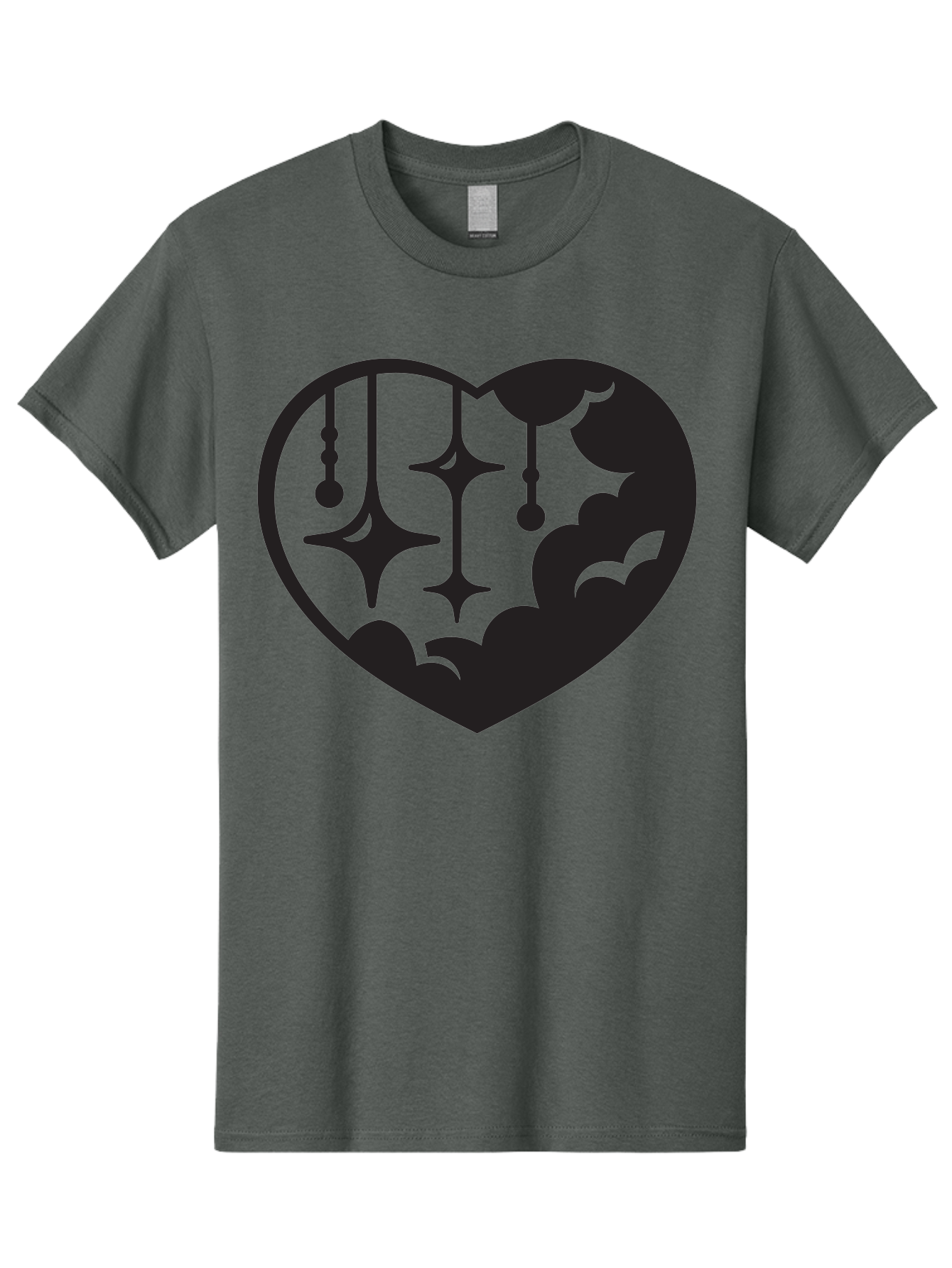 Heart-With-Clouds-And-Stars Men'S Graphic Tee, 100% Cotton, Comfortable Casual Summer Wear, Machine Washable, Heart Shape, Clouds, Stars, Celestial Design, Mystical Patterns, Whimsical Art, Dreamy Silhouettes, Abstract Shapes, Symbolic Heart Aab280