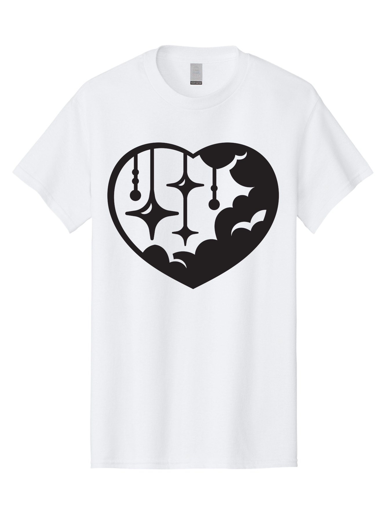 Heart-With-Clouds-And-Stars Men'S Graphic Tee, 100% Cotton, Comfortable Casual Summer Wear, Machine Washable, Heart Shape, Clouds, Stars, Celestial Design, Mystical Patterns, Whimsical Art, Dreamy Silhouettes, Abstract Shapes, Symbolic Heart Aab280