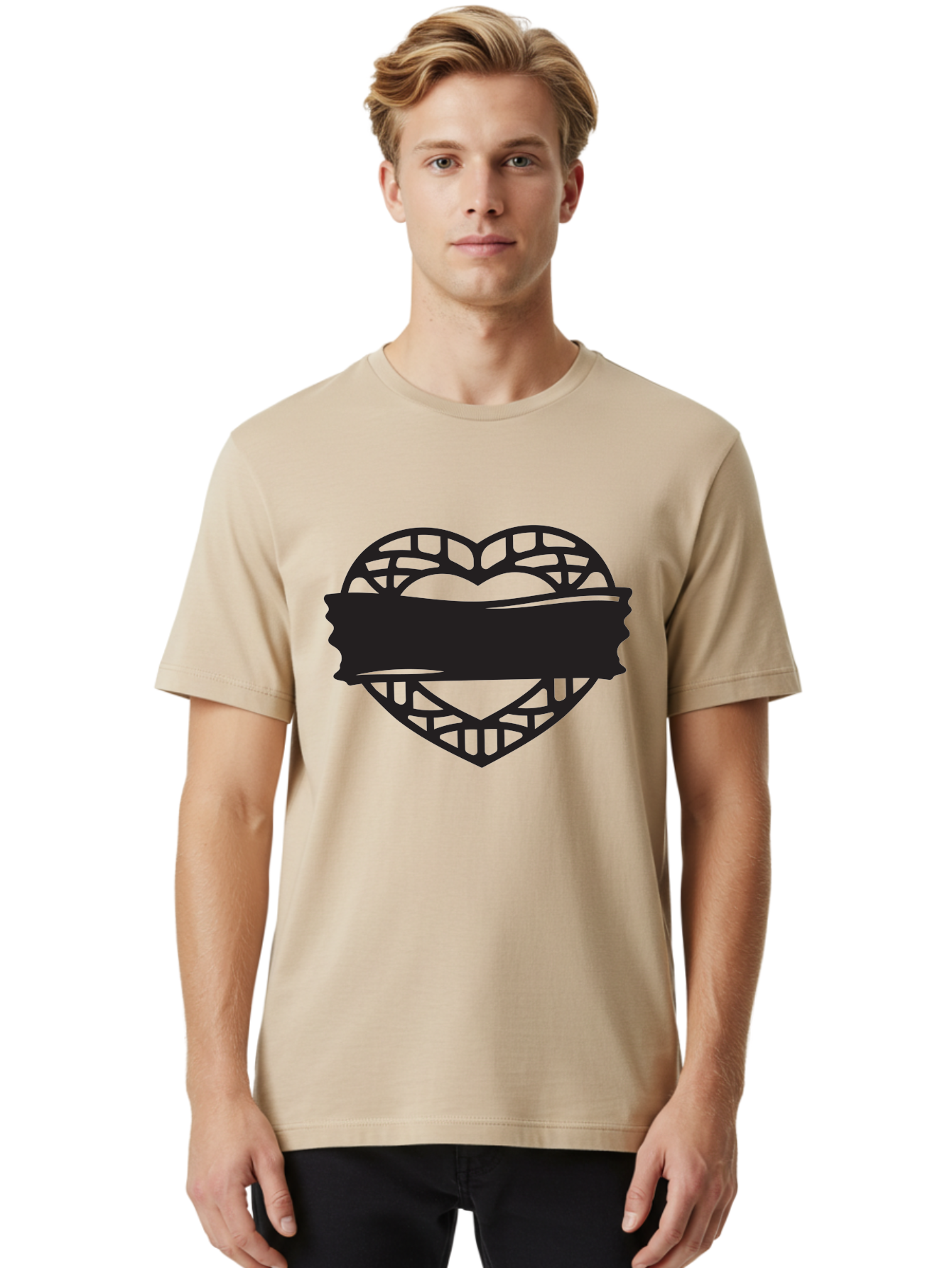 Heart-With-Duct-Tape Men'S Graphic Tee, 100% Cotton, Comfortable Casual Summer Wear, Machine Washable, Heart Shape, Intricate Design, Muzzled Heart, Love Symbol, Decorative Art, Symbolic Representation, Heart Pattern Aab281
