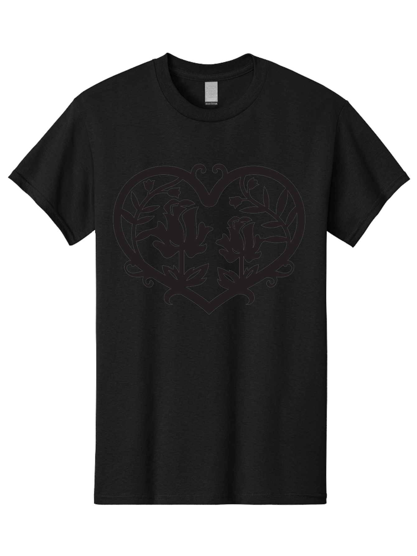 Heart-With-Flowers Men'S Graphic Tee, 100% Cotton, Comfortable Casual Summer Wear, Machine Washable, Heart Shape, Floral Design, Black Silhouette, Rose Flowers, Leaves And Vines, Decorative Elements, Symbolic Heart, Intricate Details, Aab282