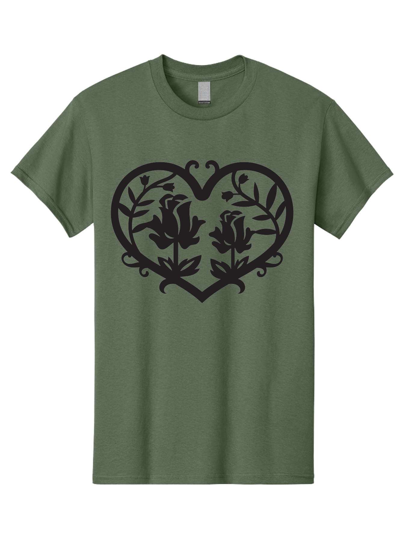 Heart-With-Flowers Men'S Graphic Tee, 100% Cotton, Comfortable Casual Summer Wear, Machine Washable, Heart Shape, Floral Design, Black Silhouette, Rose Flowers, Leaves And Vines, Decorative Elements, Symbolic Heart, Intricate Details, Aab282