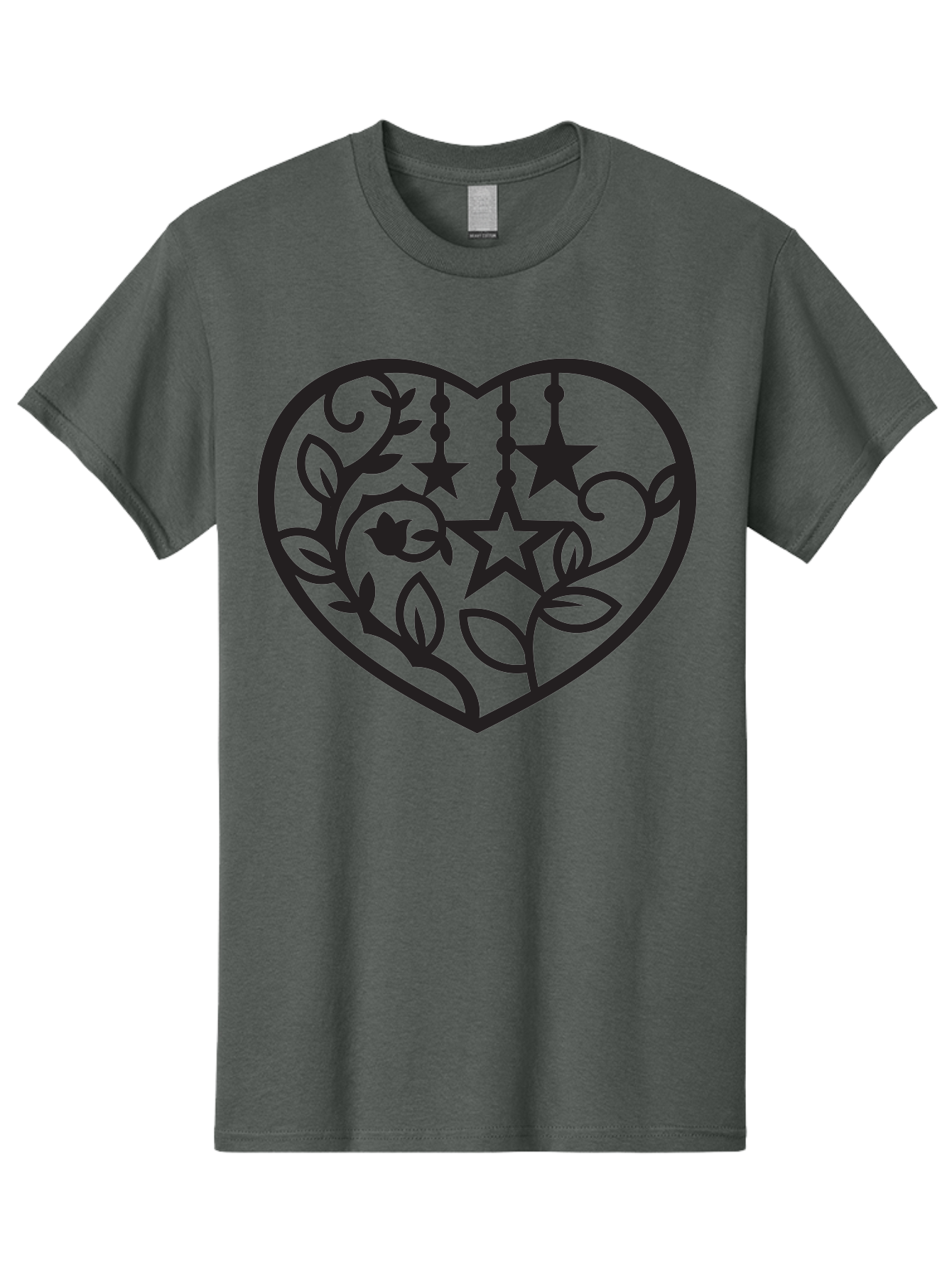 Heart-With-Stars-And-Leaves Men'S Graphic Tee, 100% Cotton, Comfortable Casual Summer Wear, Machine Washable, Heart Shape, Floral Design, Stars, Leaves, Vines, Decorative Elements, Symbolic Heart, Stylized Graphics, Minimalist Art Aab284