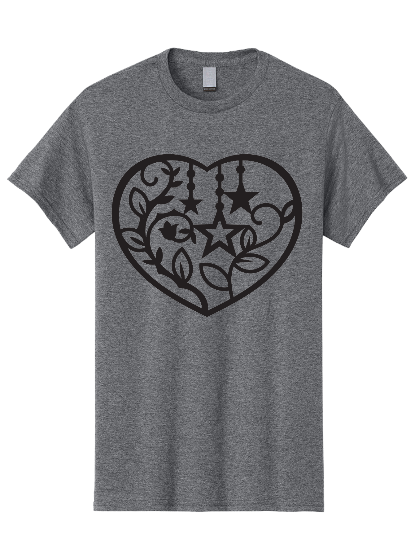 Heart-With-Stars-And-Leaves Men'S Graphic Tee, 100% Cotton, Comfortable Casual Summer Wear, Machine Washable, Heart Shape, Floral Design, Stars, Leaves, Vines, Decorative Elements, Symbolic Heart, Stylized Graphics, Minimalist Art Aab284