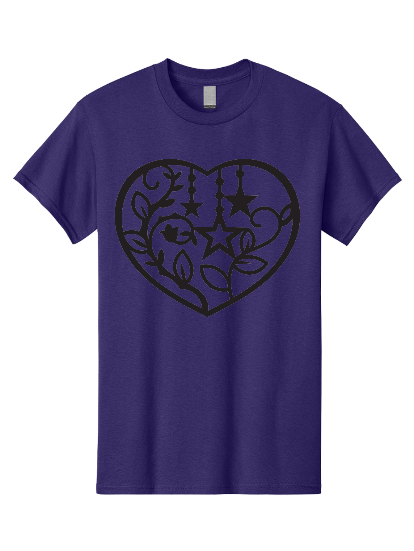Heart-With-Stars-And-Leaves Men'S Graphic Tee, 100% Cotton, Comfortable Casual Summer Wear, Machine Washable, Heart Shape, Floral Design, Stars, Leaves, Vines, Decorative Elements, Symbolic Heart, Stylized Graphics, Minimalist Art Aab284