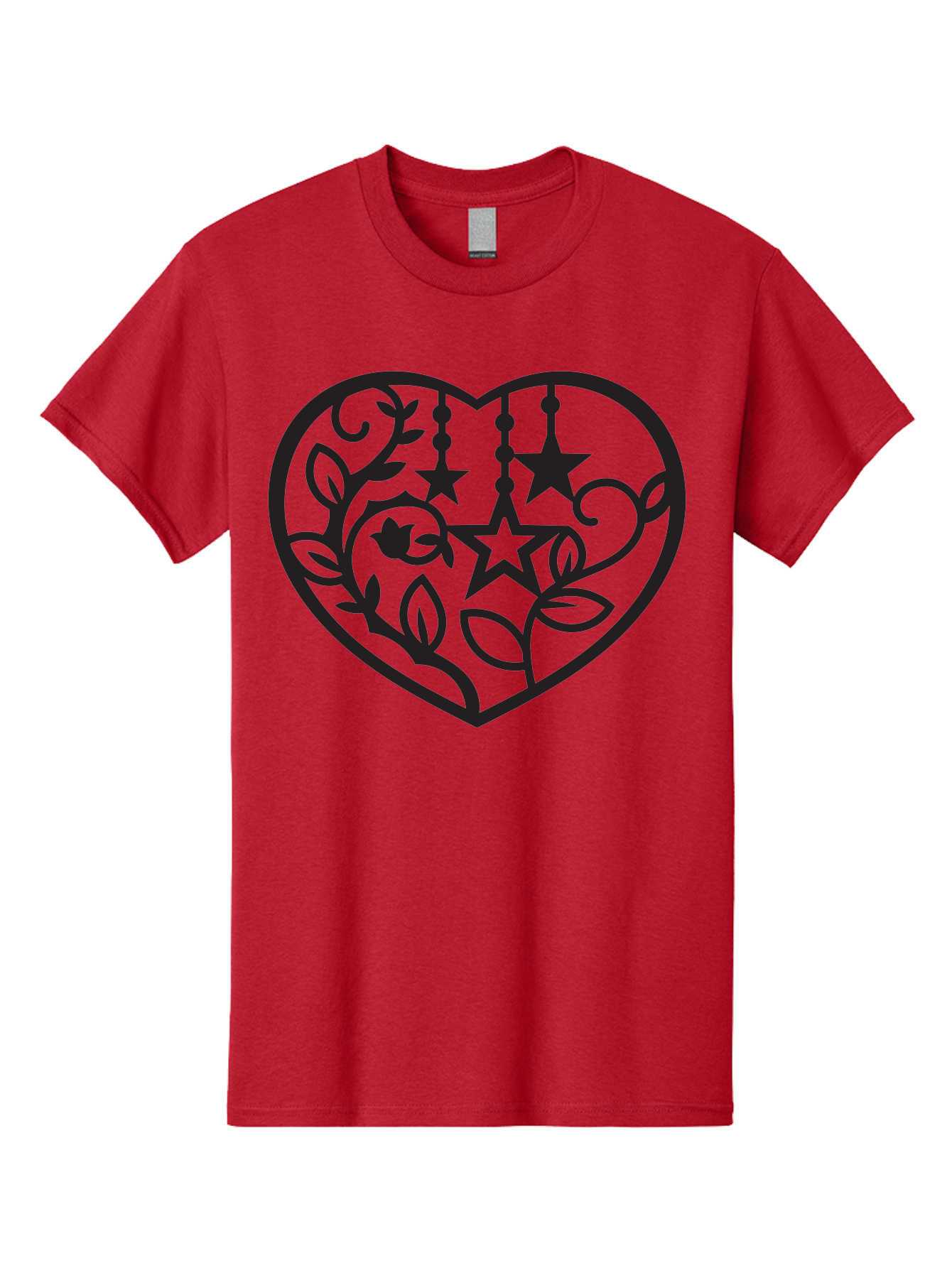 Heart-With-Stars-And-Leaves Men'S Graphic Tee, 100% Cotton, Comfortable Casual Summer Wear, Machine Washable, Heart Shape, Floral Design, Stars, Leaves, Vines, Decorative Elements, Symbolic Heart, Stylized Graphics, Minimalist Art Aab284