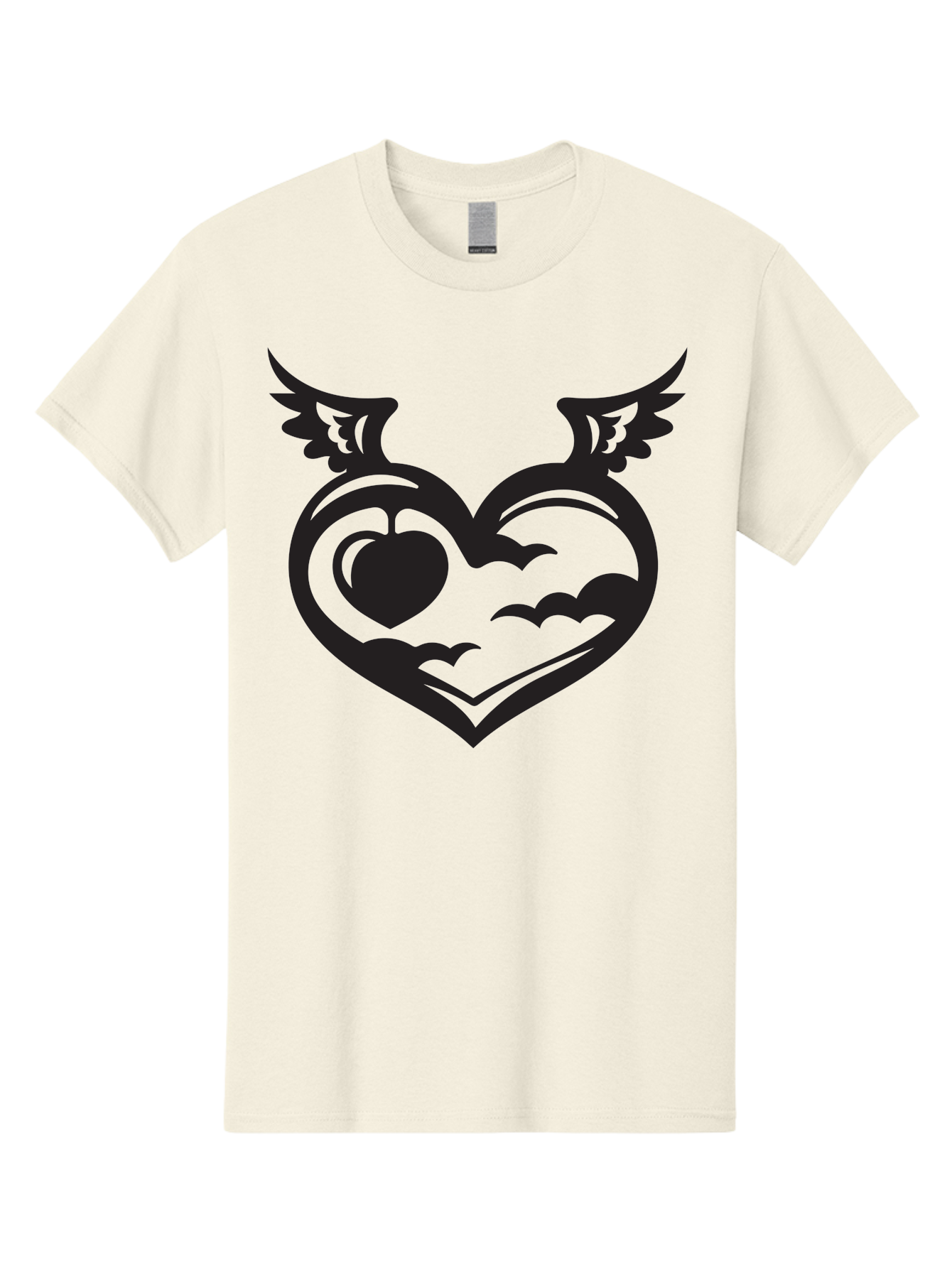 Heart-With-Wings-And-Apple Men'S Graphic Tee, 100% Cotton, Comfortable Casual Summer Wear, Machine Washable, Winged Heart Symbol, Heart With Wings, Apple Inside Heart, Symbolic Artwork, Tattoo Design, Love Icon, Heart Icon, Aab286