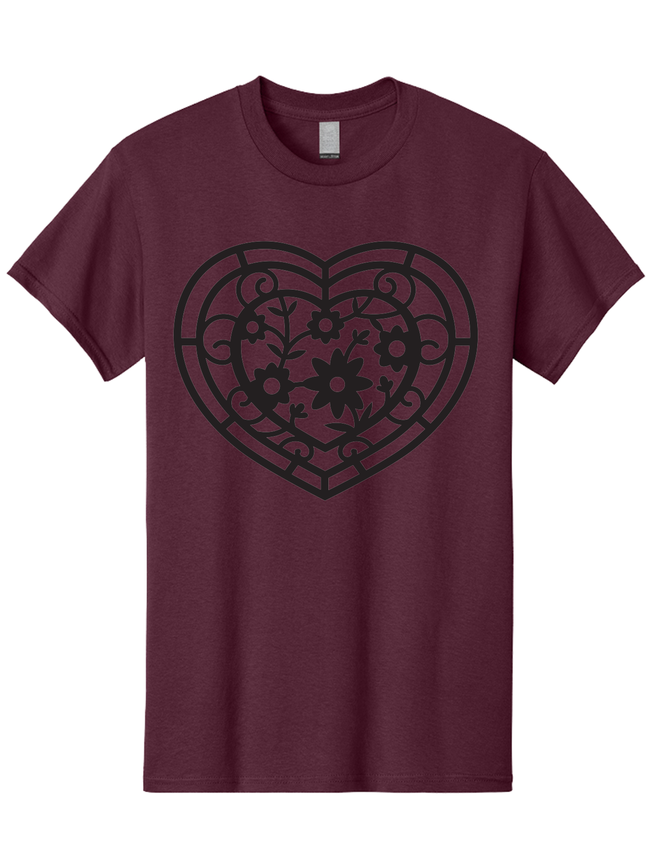 Heart Men'S Graphic Tee, 100% Cotton, Comfortable Casual Summer Wear, Machine Washable, Heart Shape, Floral Patterns, Black Outline, Ornate Details, Vintage Style, Love Symbol, Floral Motifs, Decorative Art Aab288
