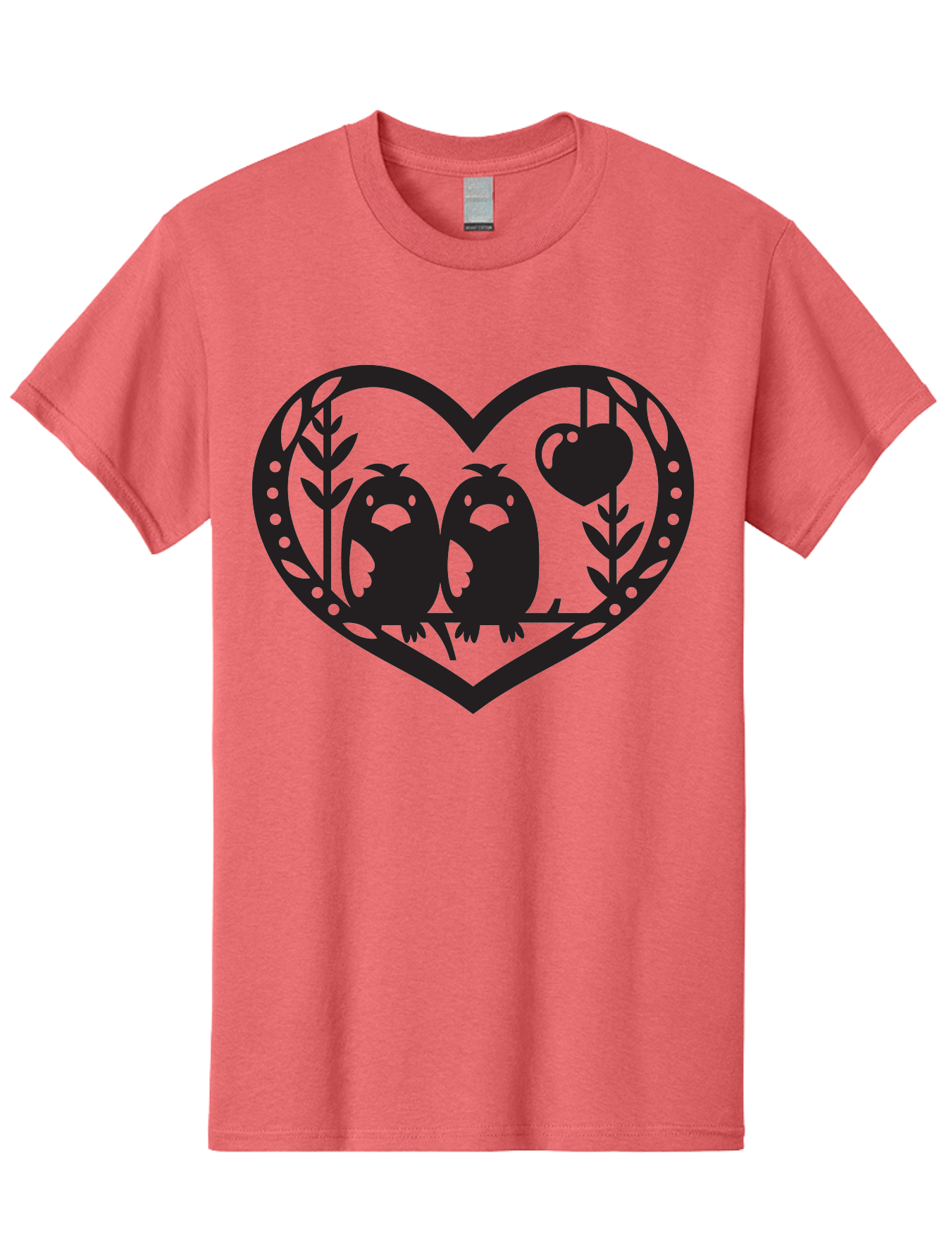Love-Birds-1 Men'S Graphic Tee, 100% Cotton, Comfortable Casual Summer Wear, Machine Washable, Pair Of Birds Perched On Branch, Heart-Shaped Frame, Love Symbolism, Decorative Design, Minimalist Style, Simple Shapes, Cute Illustration, Aab291