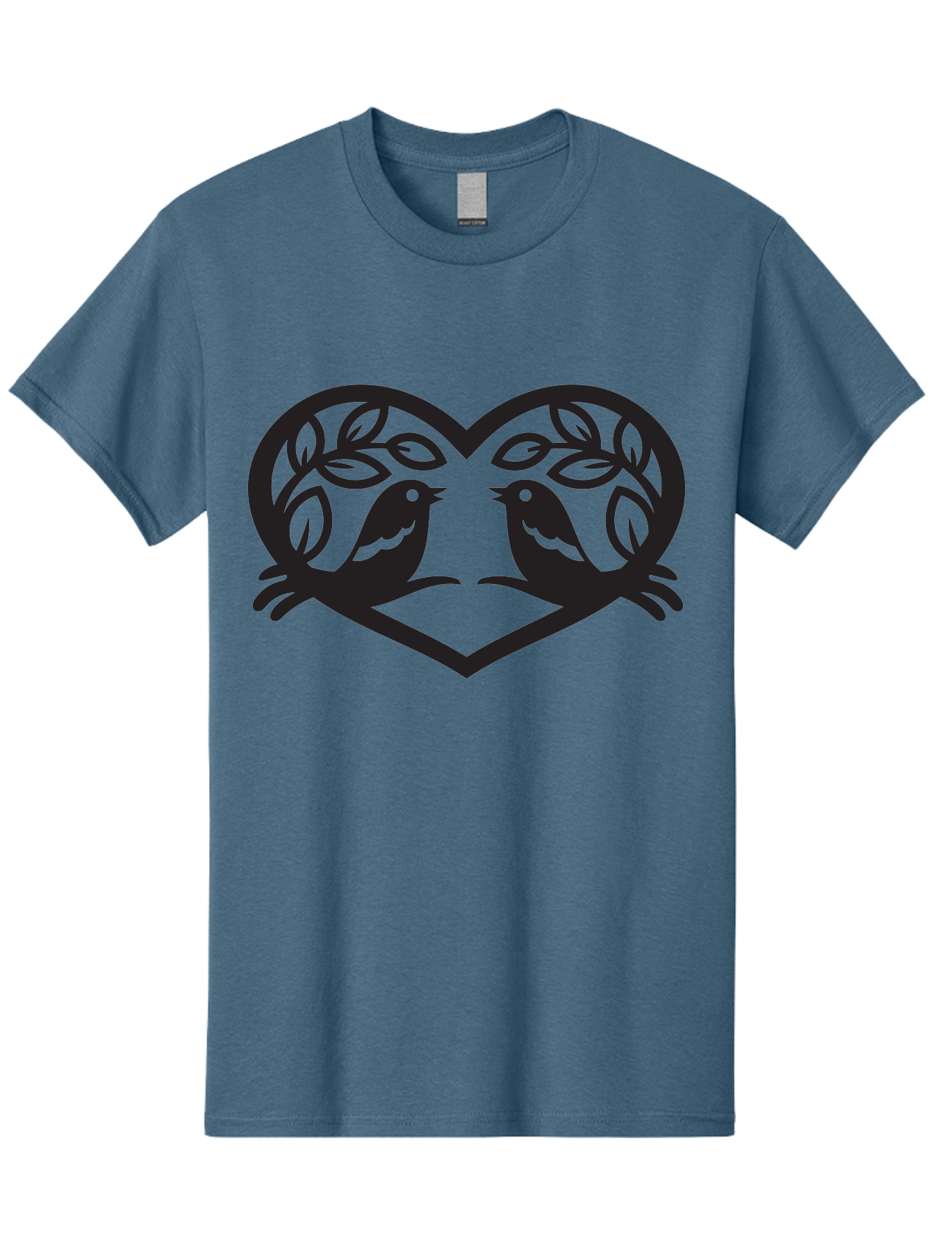 Love-Birds-Heart Men'S Graphic Tee, 100% Cotton, Comfortable Casual Summer Wear, Machine Washable, Love Birds, Heart Shape, Leafy Branches, Couple Birds, Tender Moment, Symbol Of Love, Peaceful Scene, Nature-Inspired Art Aab292