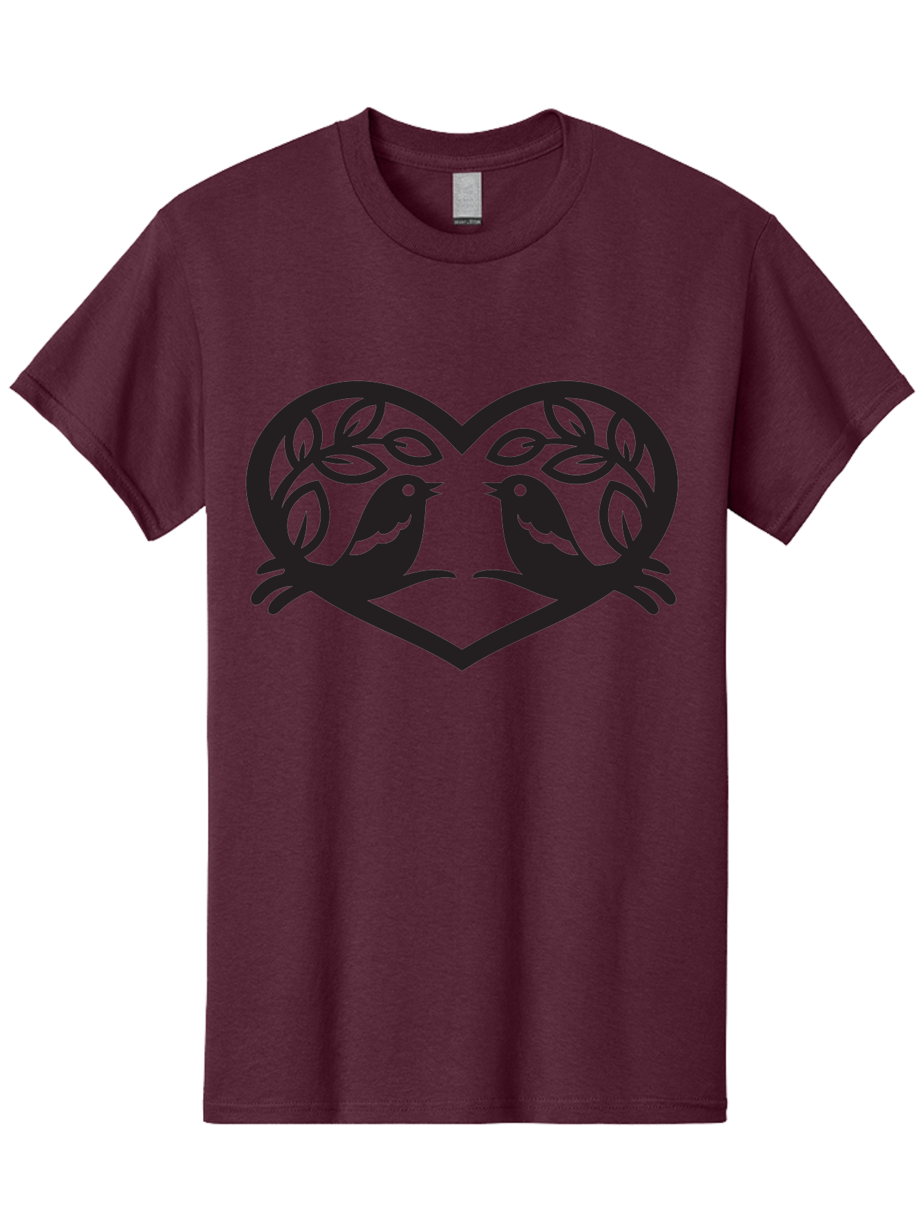 Love-Birds-Heart Men'S Graphic Tee, 100% Cotton, Comfortable Casual Summer Wear, Machine Washable, Love Birds, Heart Shape, Leafy Branches, Couple Birds, Tender Moment, Symbol Of Love, Peaceful Scene, Nature-Inspired Art Aab292